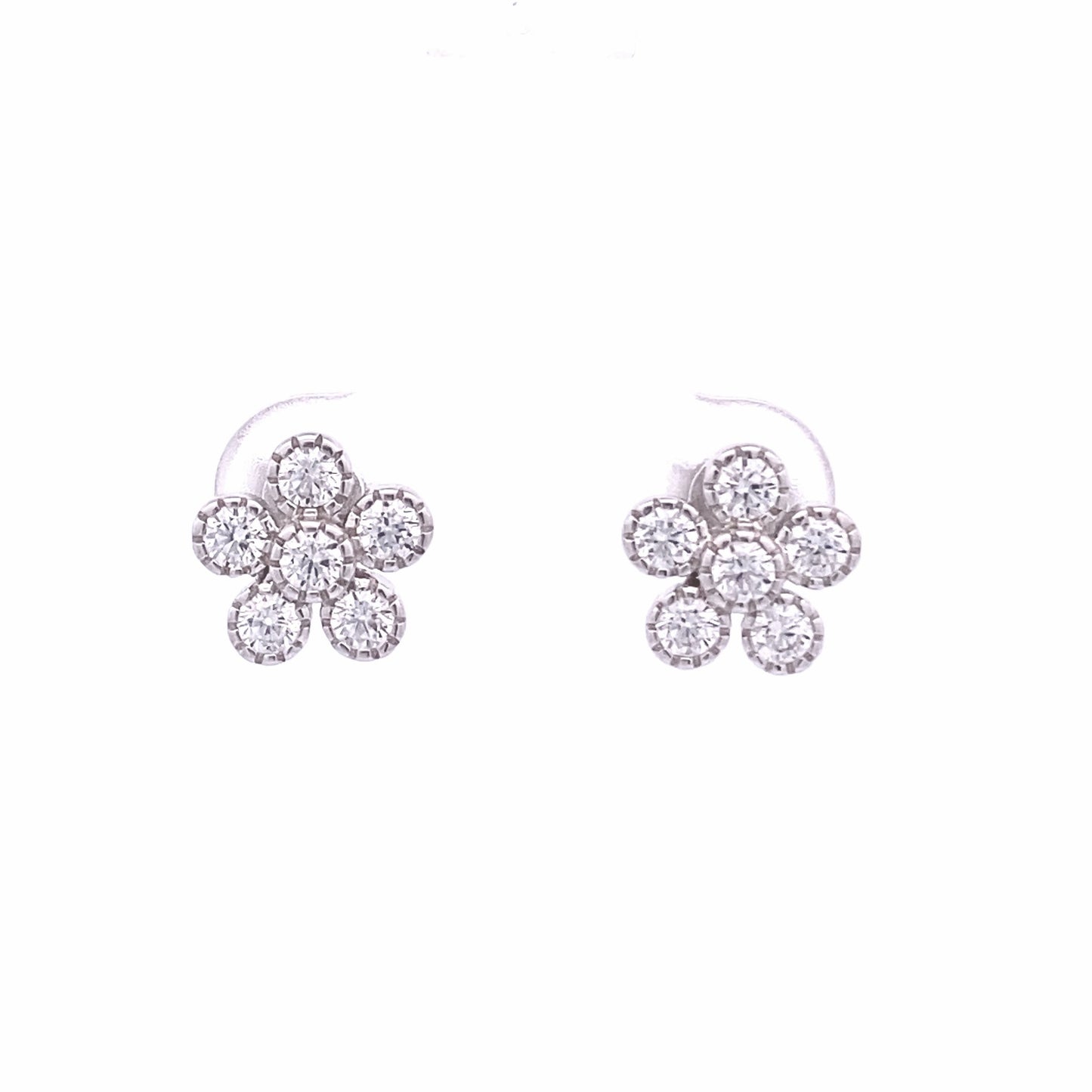 5 petal flower stud with zirconia and friction post back. Front view.