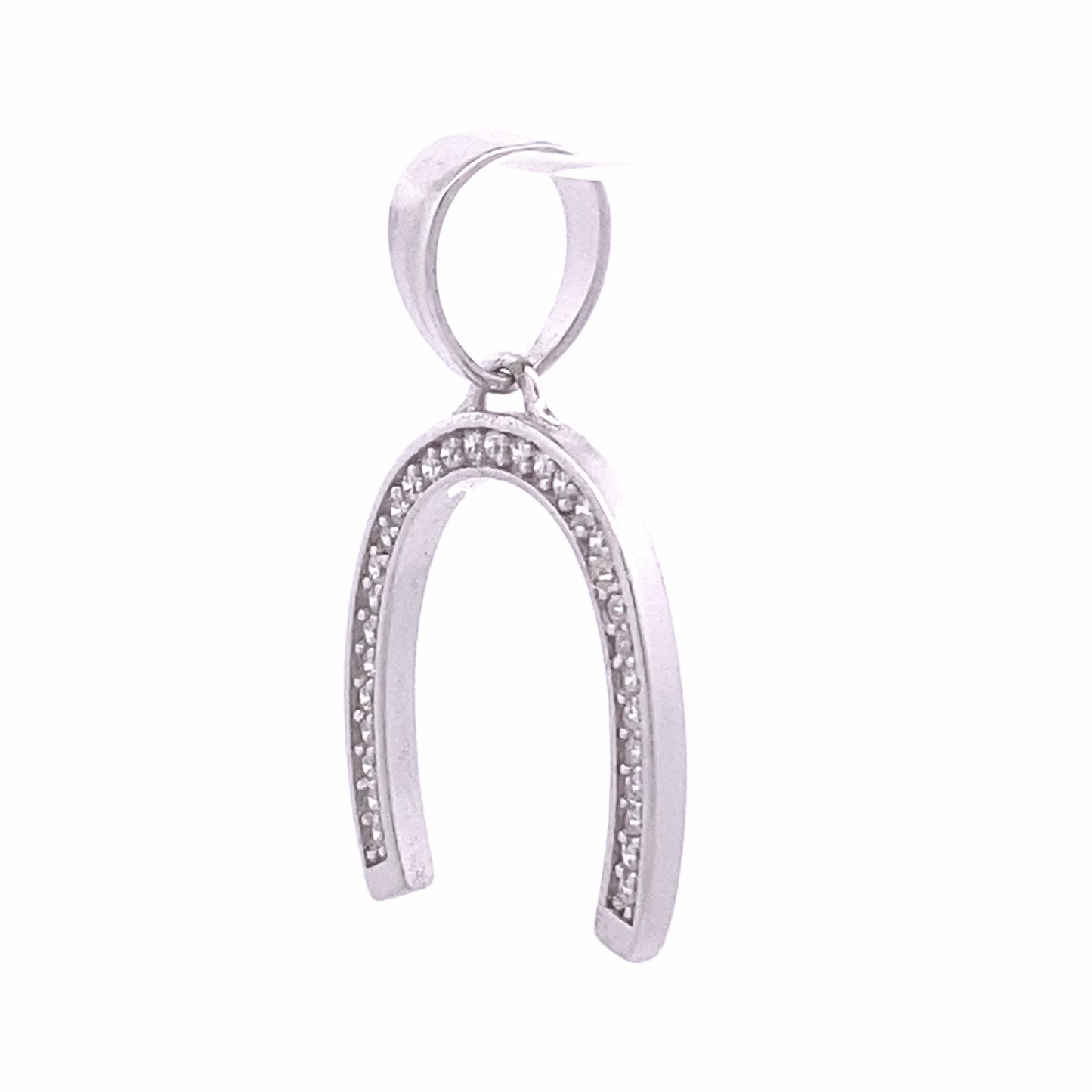 Silver Horseshoe Pendant with Zirconia side view