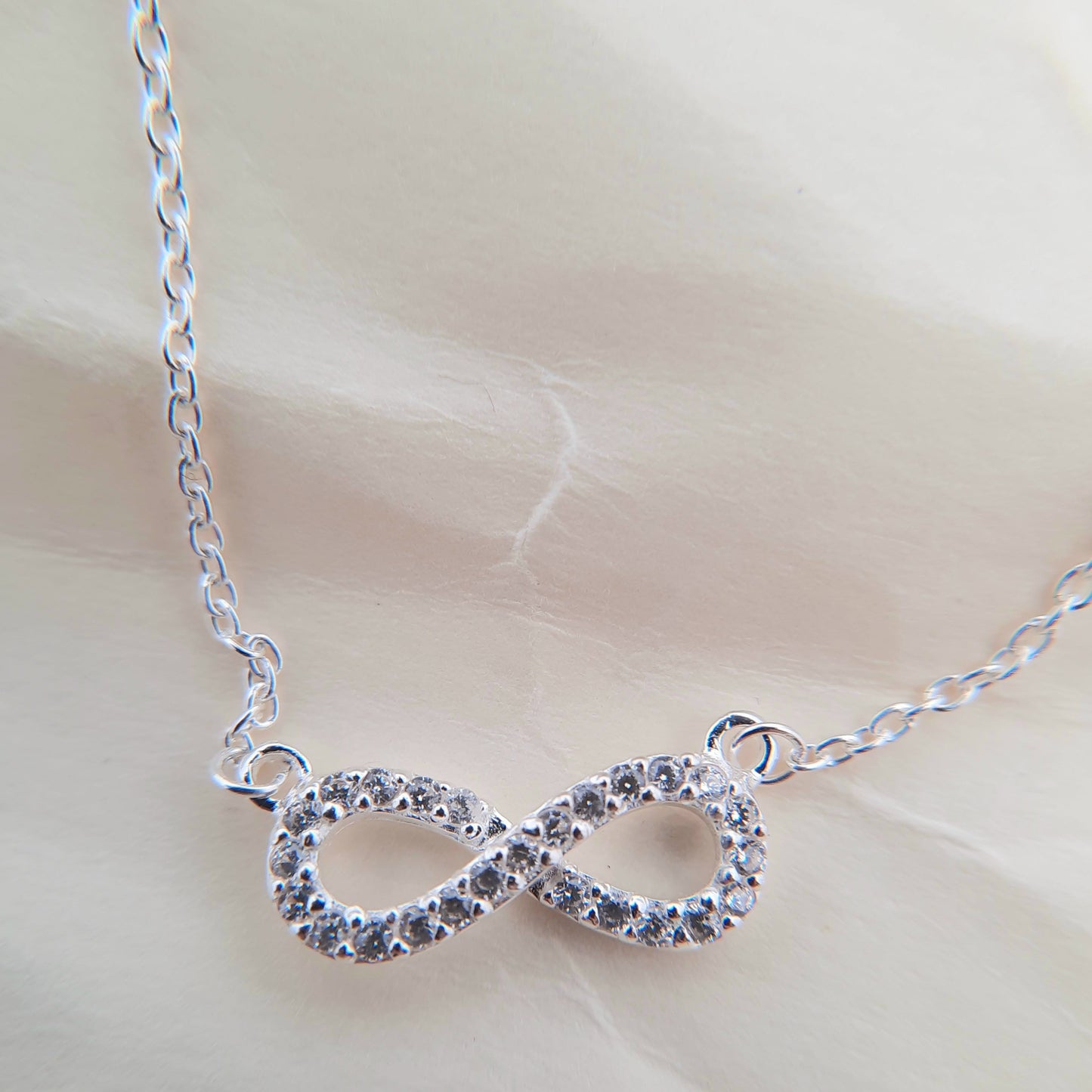Silver Infinity Zirconia Pendant with necklace. Stationary Pendant.