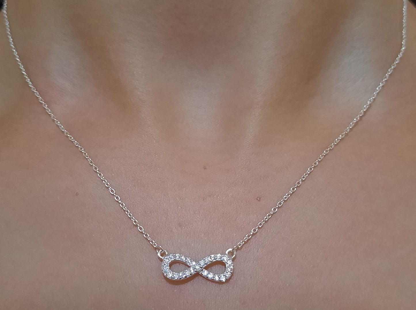 Silver Infinity Zirconia Pendant with necklace. Stationary Pendant.