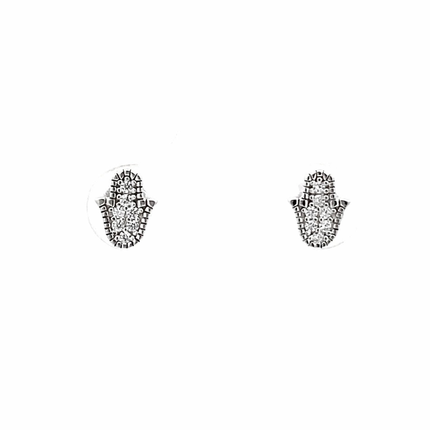 Small Silver Zirconia Hamsa Hand Friction Post Studs