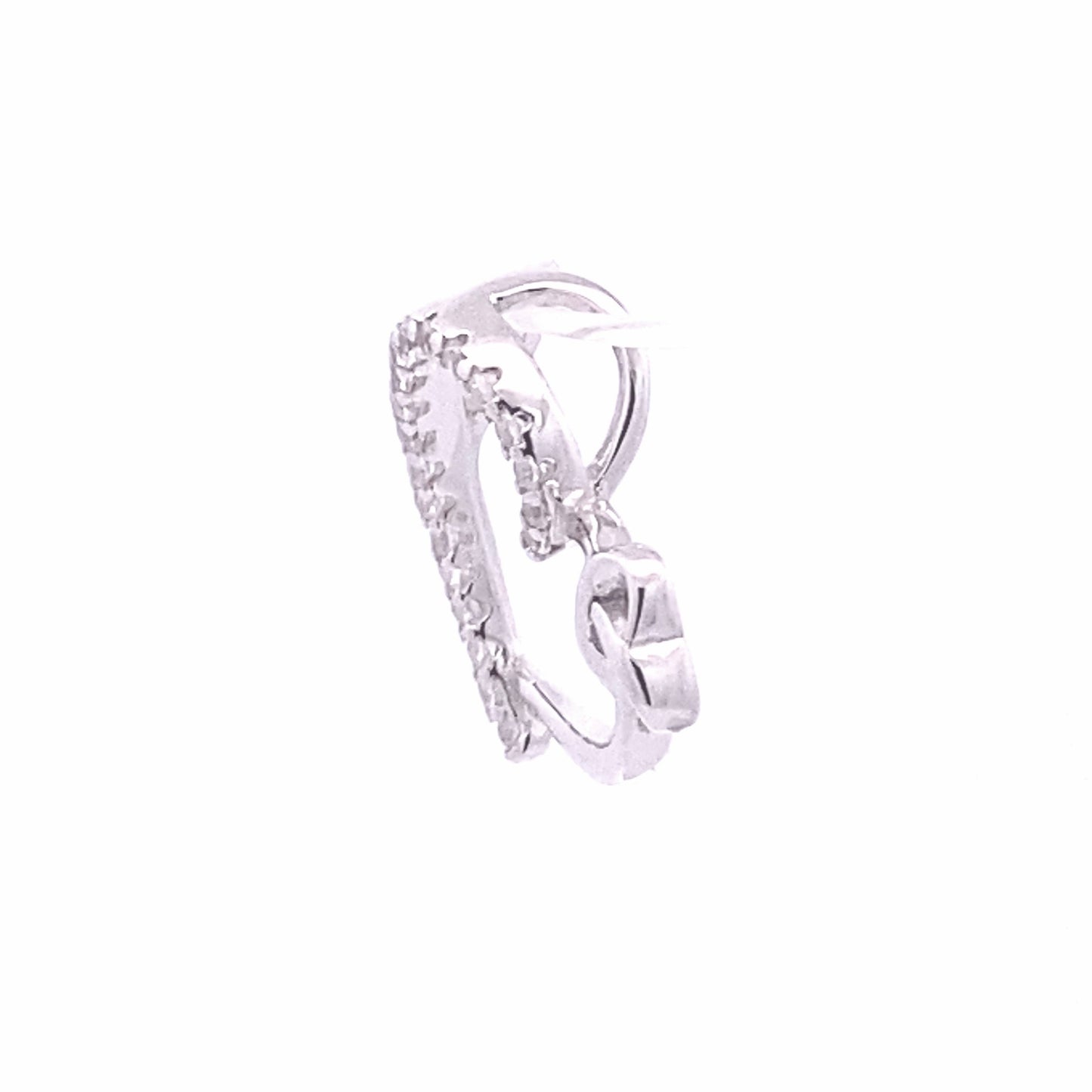 Heart Pendant with Zirconia on one side and small Heart on the other. Side view.