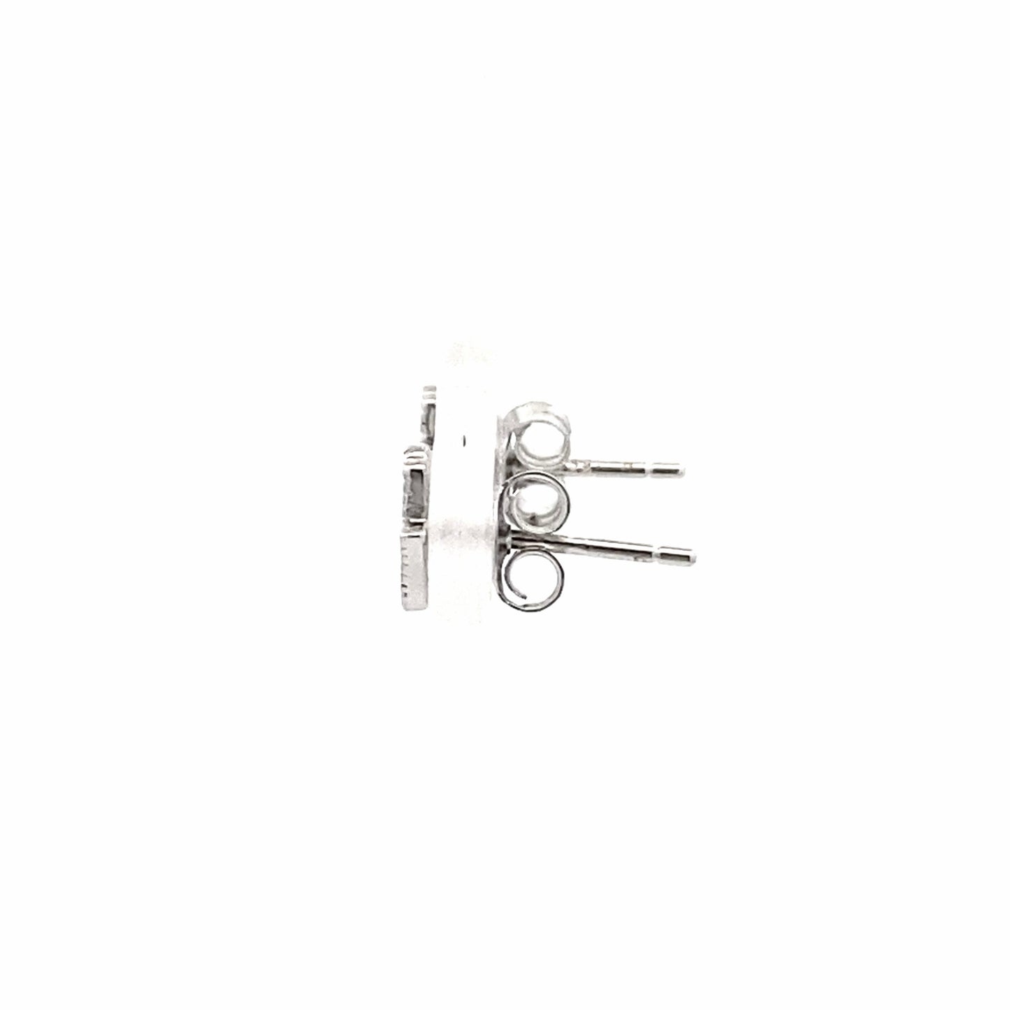 Small Silver Zirconia Hamsa Hand Friction Post Studs. Side view.