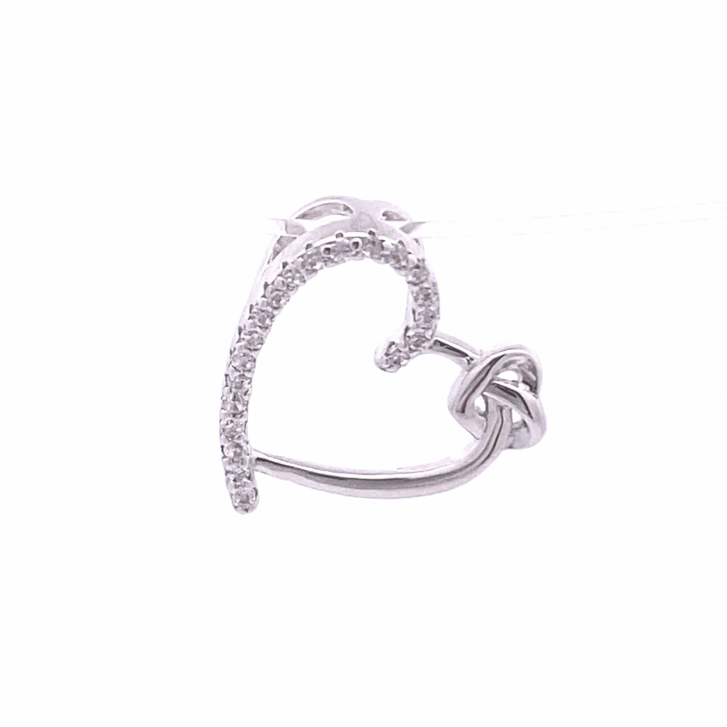 Heart Pendant with Zirconia on one side and small Heart on the other. Front view.