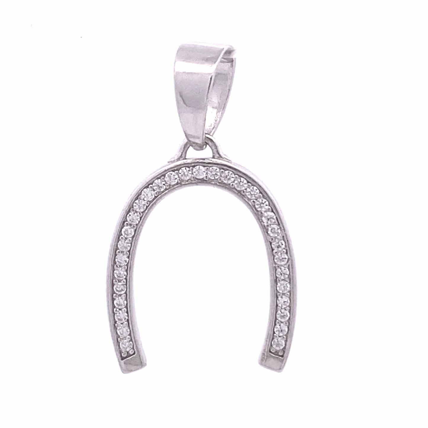 Silver Horseshoe Pendant with Zirconia front view