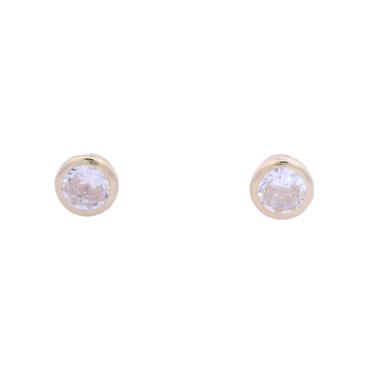 Front view of 5mm flat round stud with a gold base a white zirconia.
