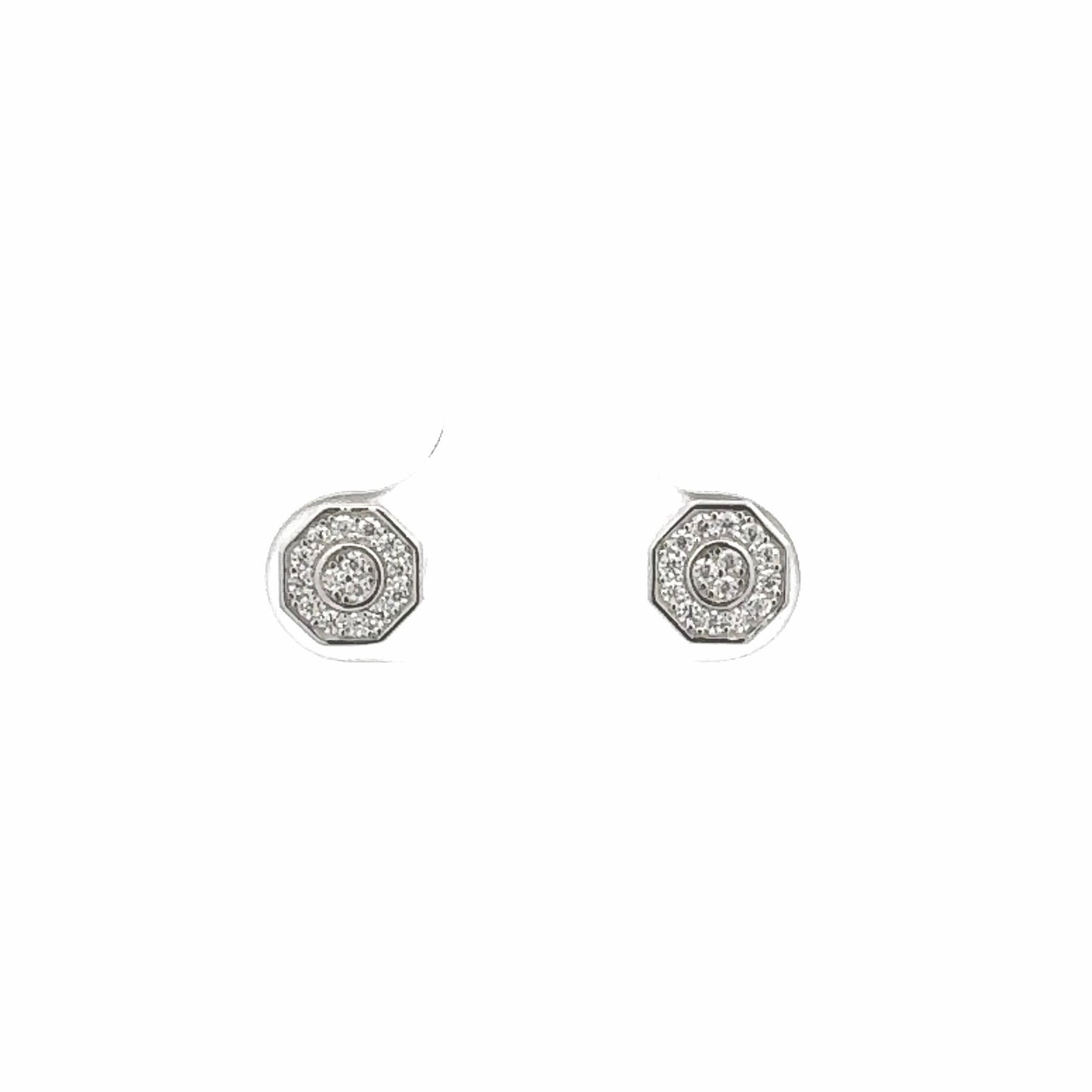 Silver Octagon Zirconia Studs front view