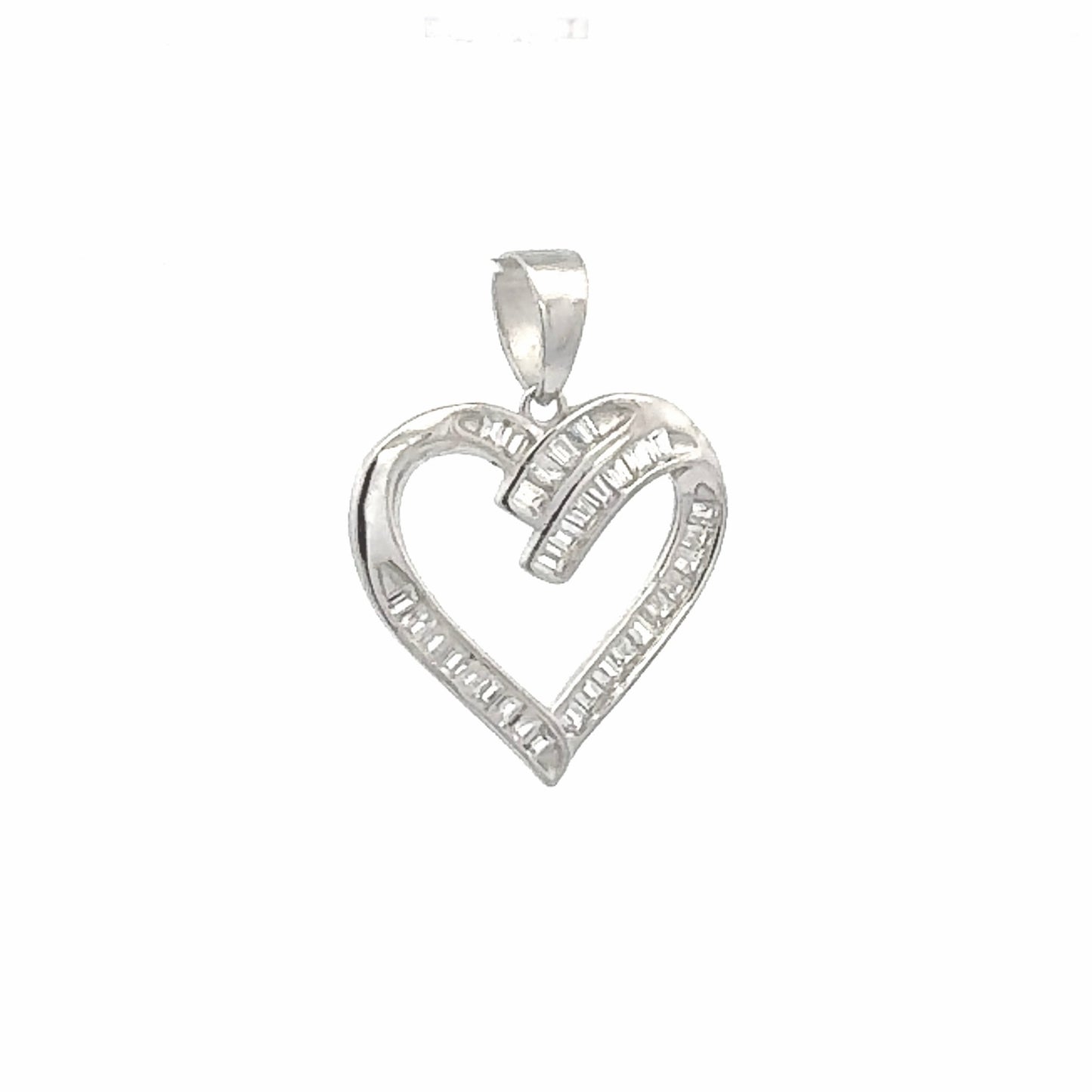 Heart pendant with Baguette Zirconia in silver color front angle view