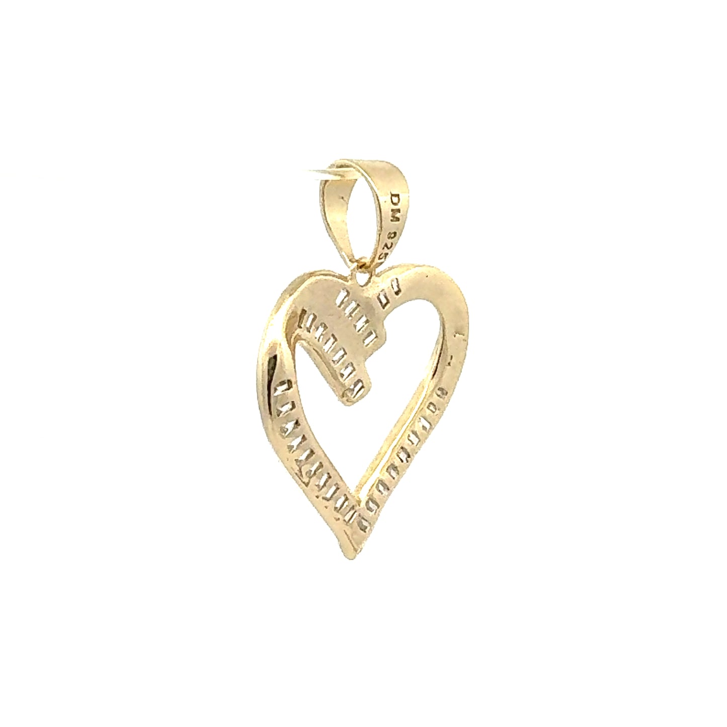 Heart pendant with Baguette Zirconia in gold color back angle view