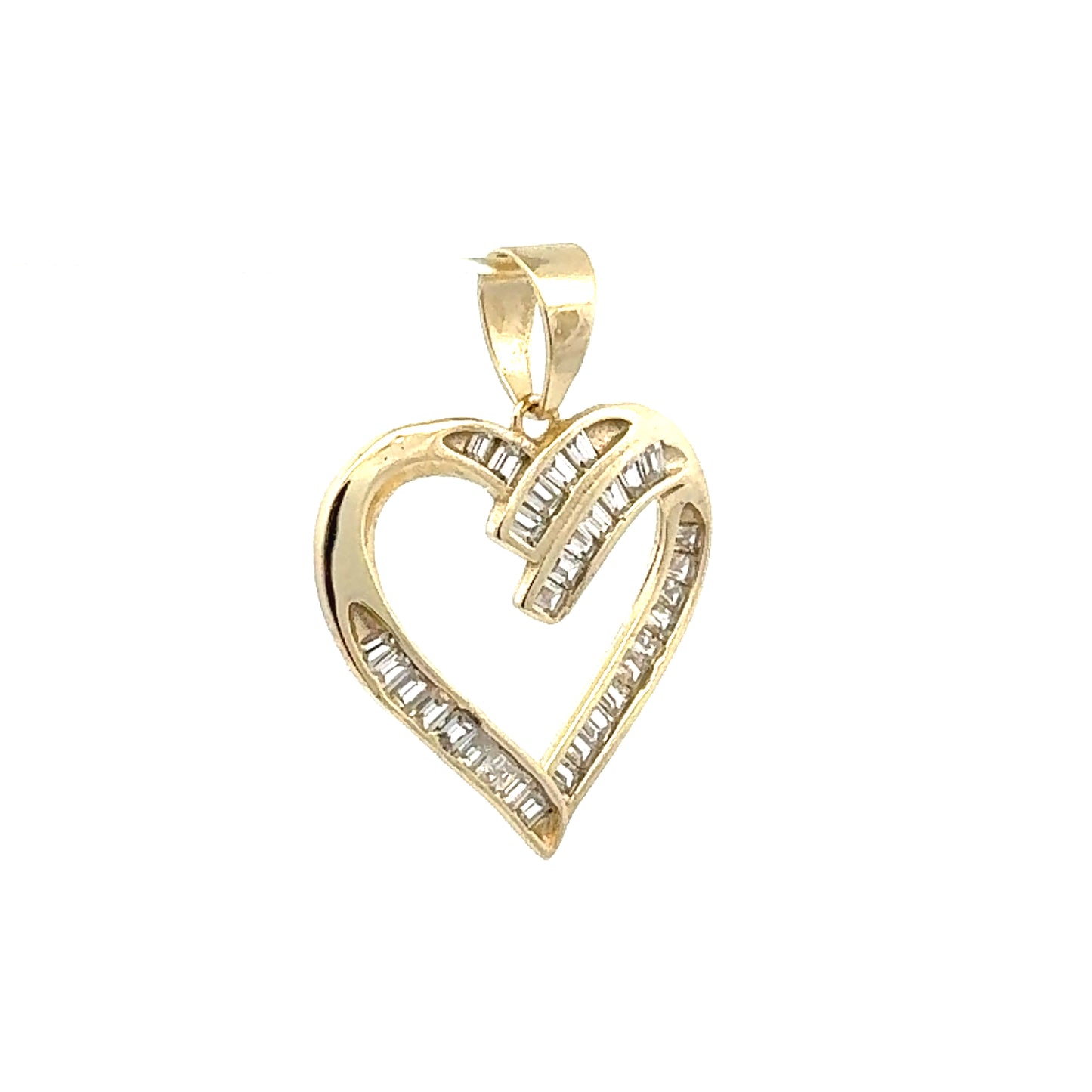 Heart pendant with Baguette Zirconia in gold color front angle view