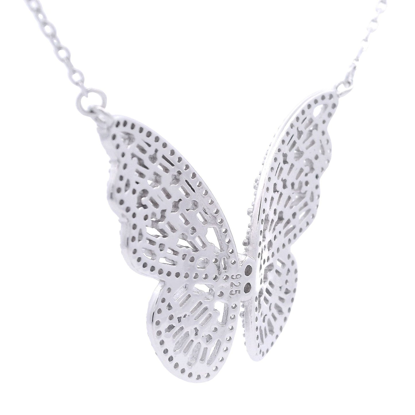 Silver Zirconia Butterfly necklace. Back View.
