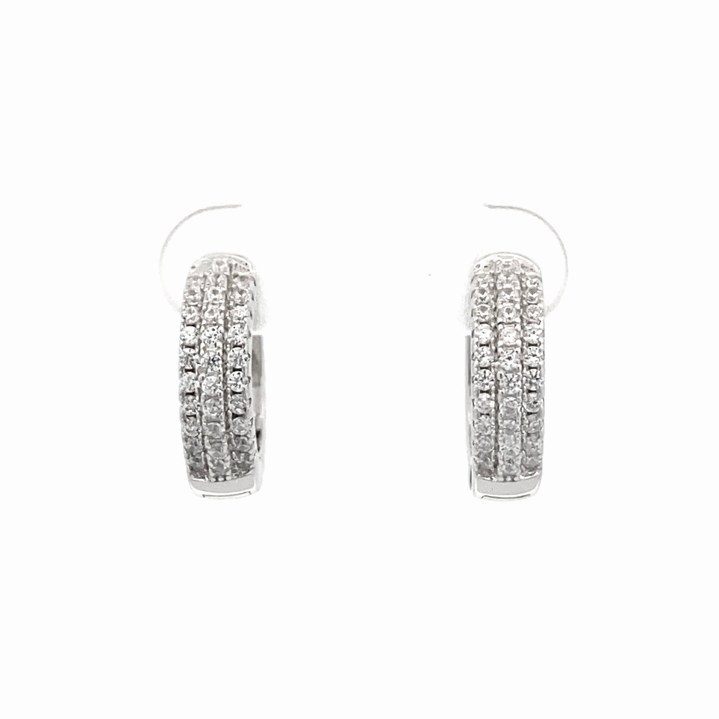 Silver Huggie Hoop Earring with Triple Zirconia
