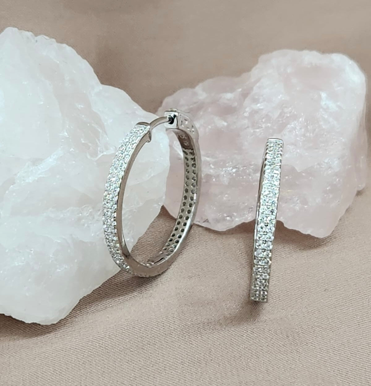 Medium Silver Pavé Hoops