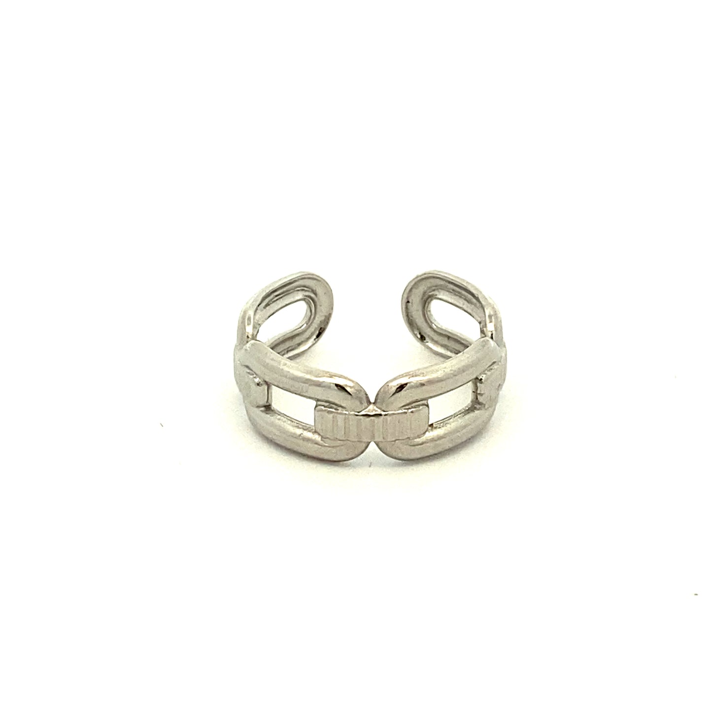 Silver Stainless Steel Chain Open Ring Front View