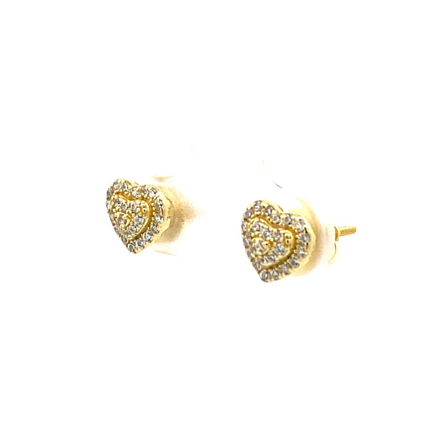 Gold Zirconia Heart Studs with 3 layers. Side view.