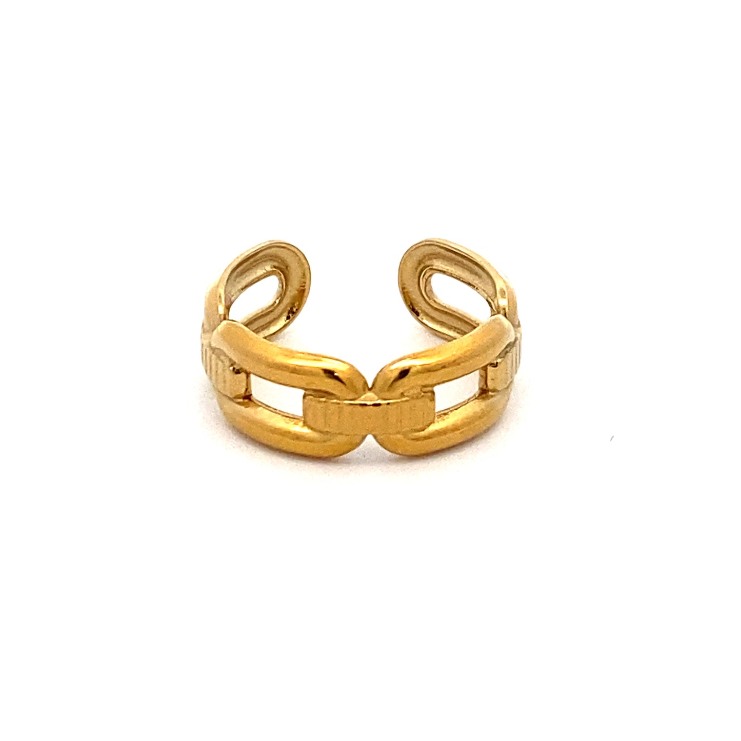 Gold Stainless Steel Chain Open Ring Front View