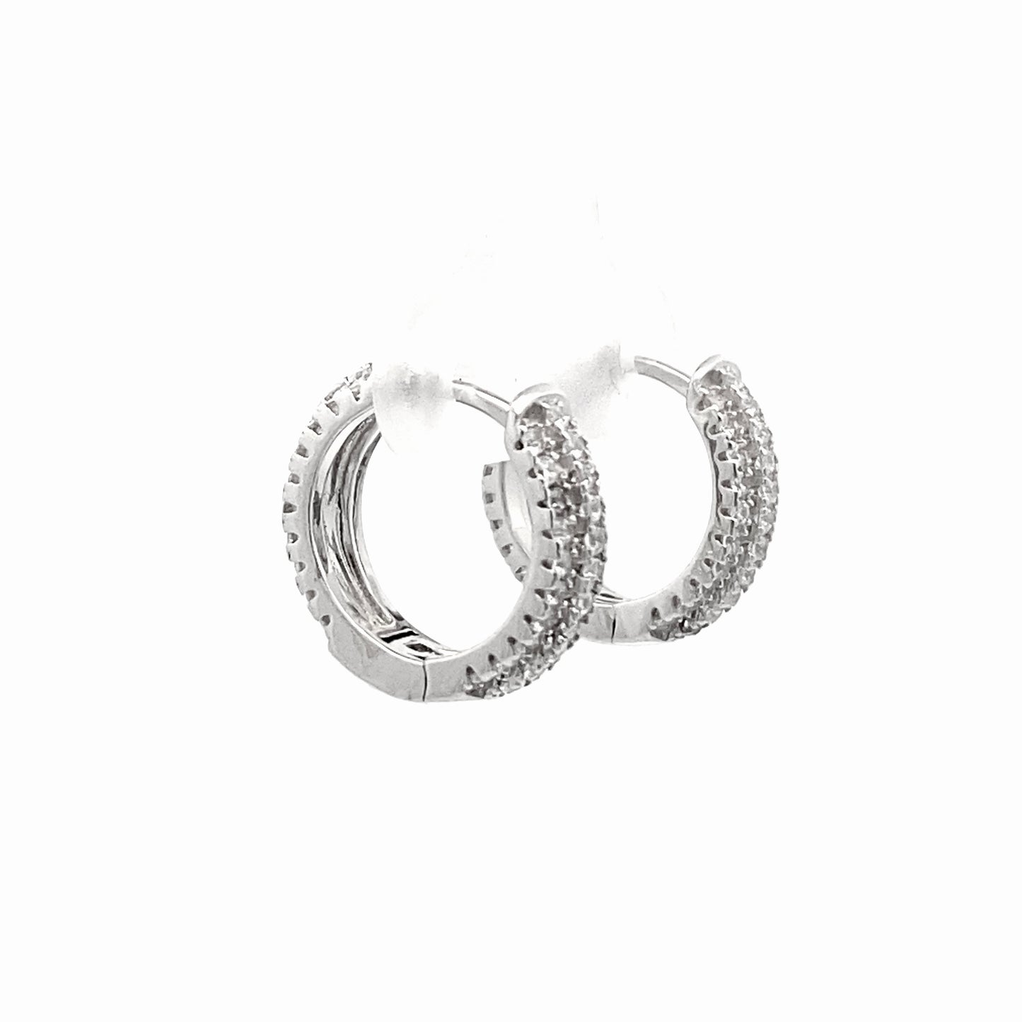 Silver Huggie Hoop Earring with Triple Zirconia (side image)