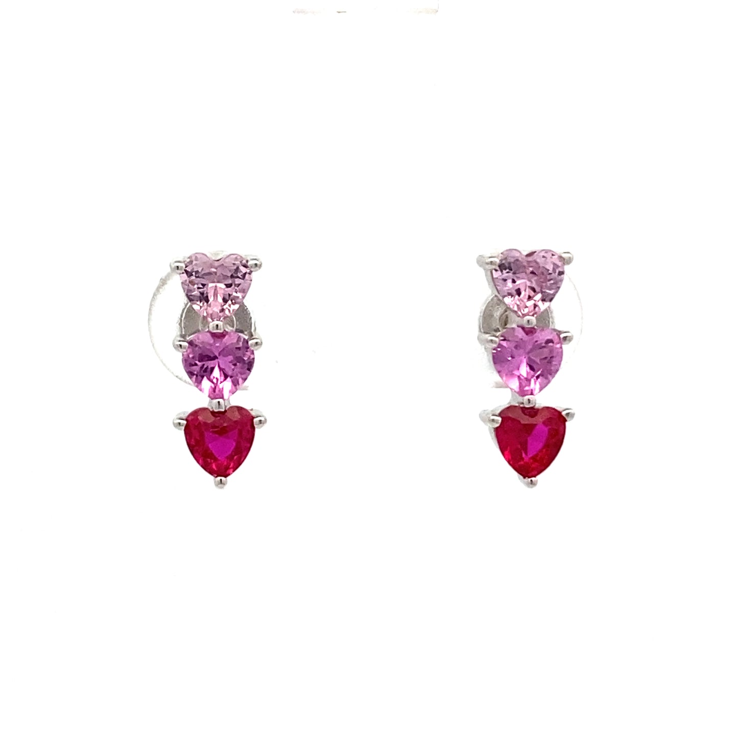Pink Ombre Zirconia Heart Friction Post Studs