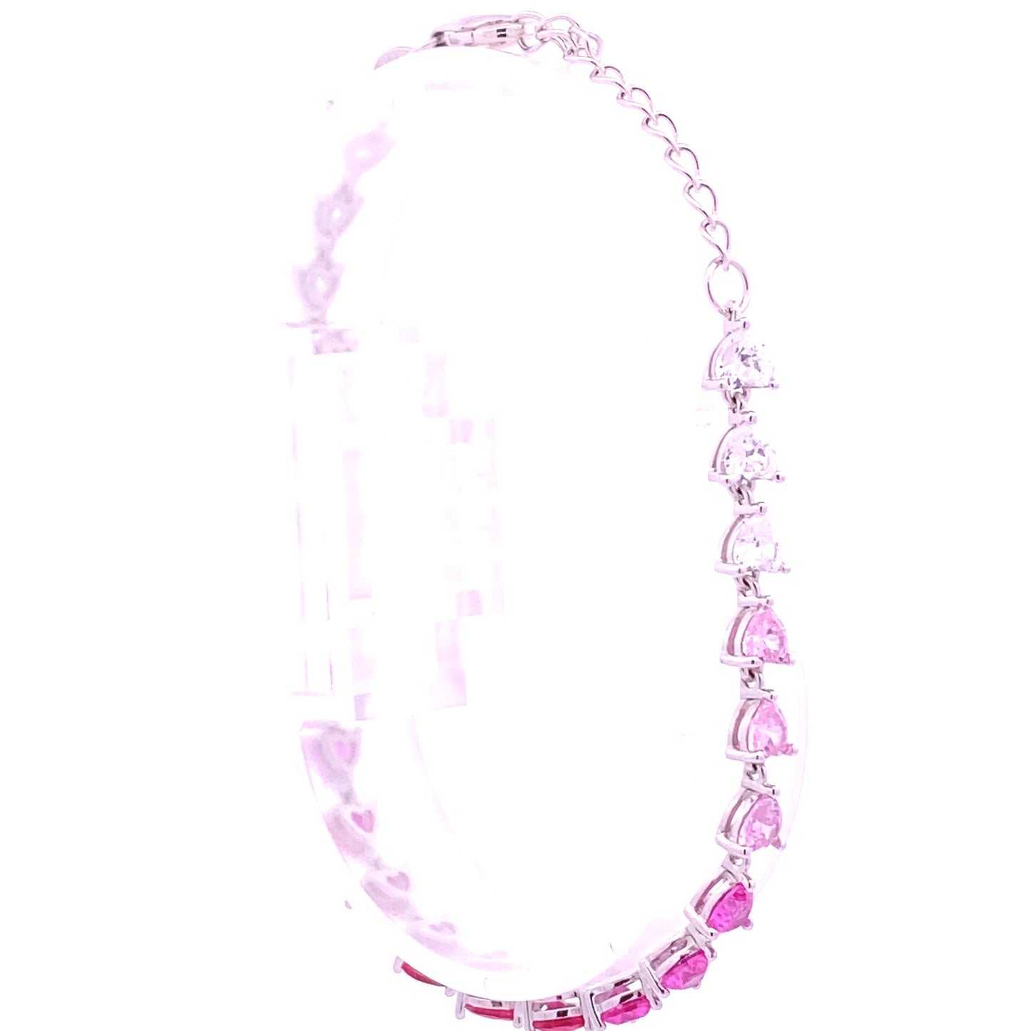 Sterling Silver Pink Ombre Heart Bracelet with Lobster Clasp (back view)