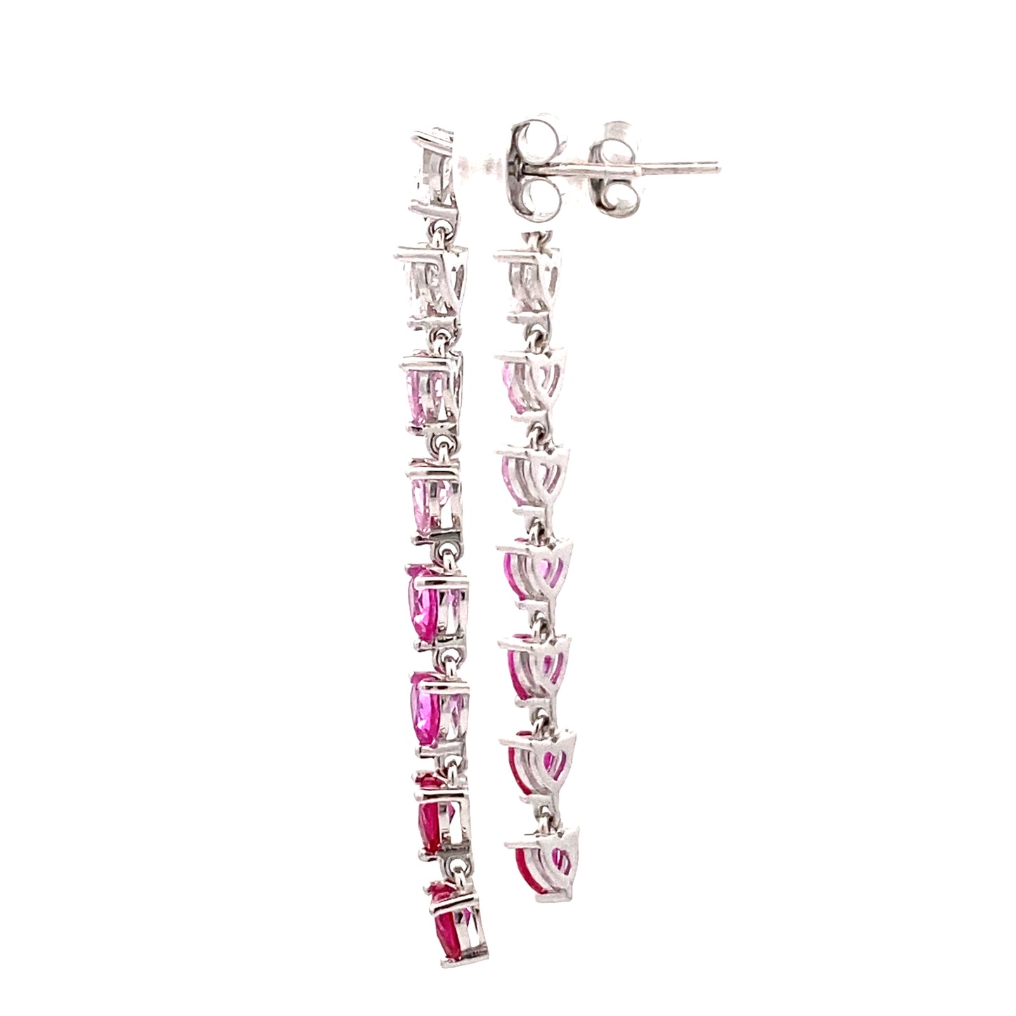 Zirconia White to Pink Ombre Heart Dangling Studs (side image)