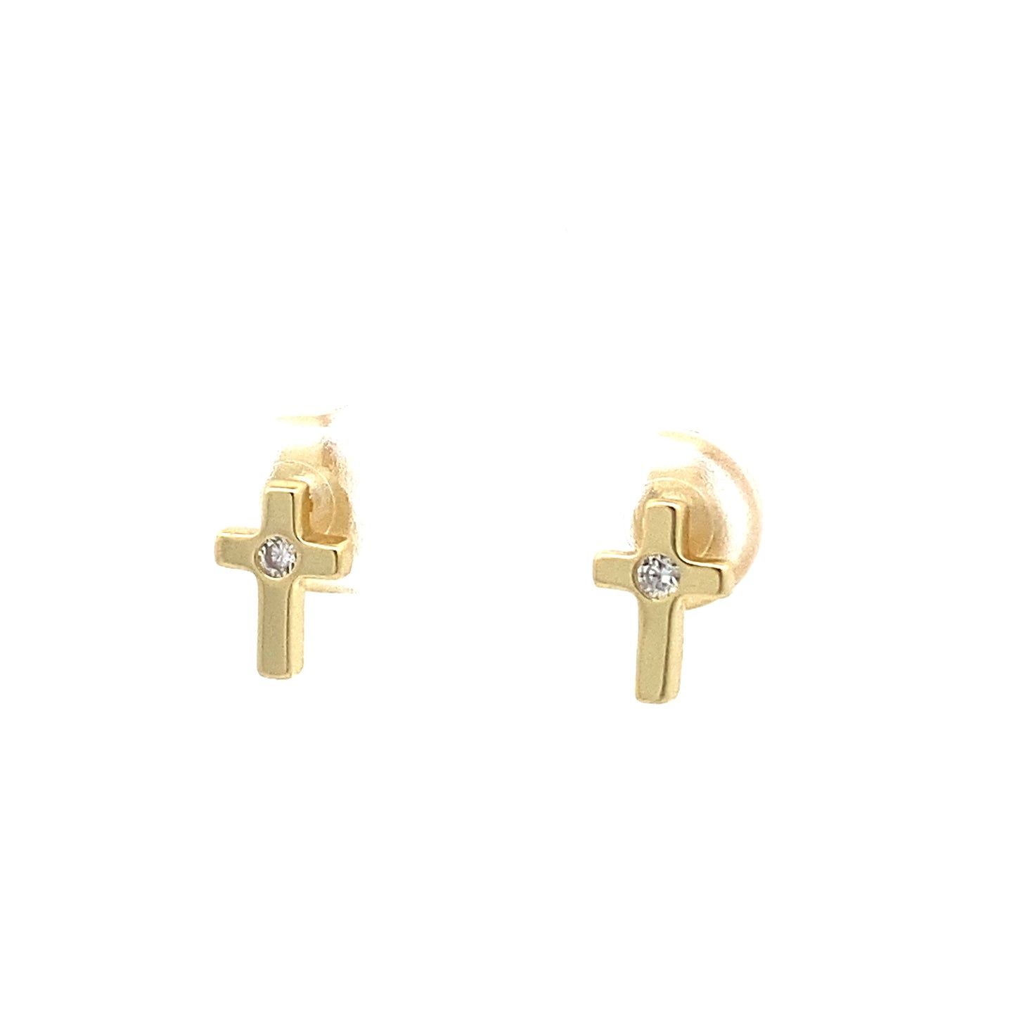 Gold-Plated Plain Cross Push Back Studs w/ Zirconia in the Center