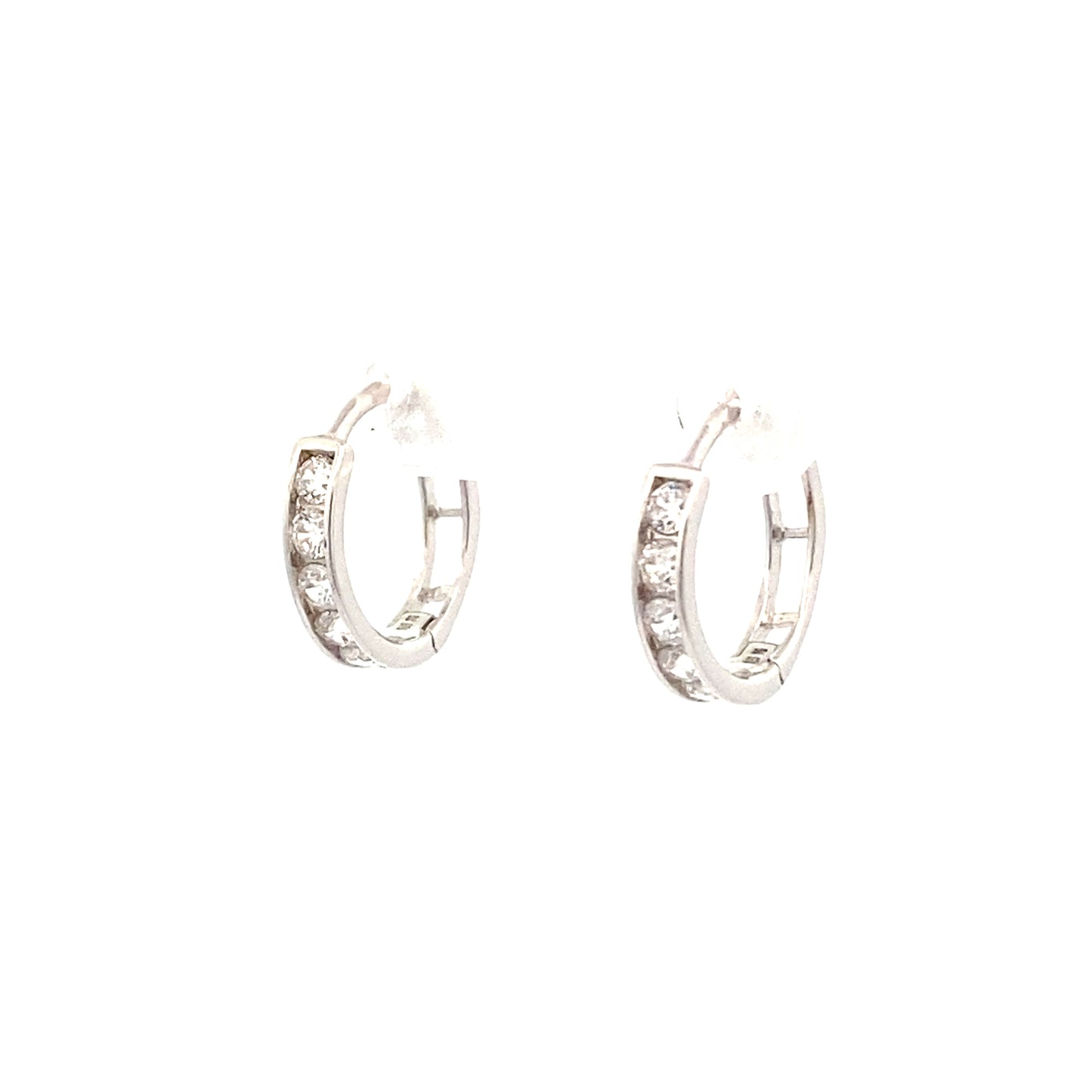 Small Silver Huggie Hoop Earrings with Single Zirconia (45 degree angle image)