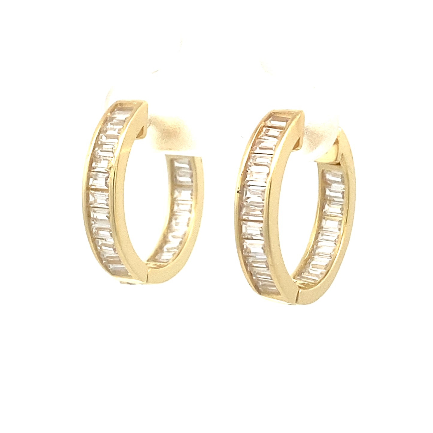 Medium Baguette style Gold-Plated Huggies with Zirconia in the front and back (45 degree angle image)