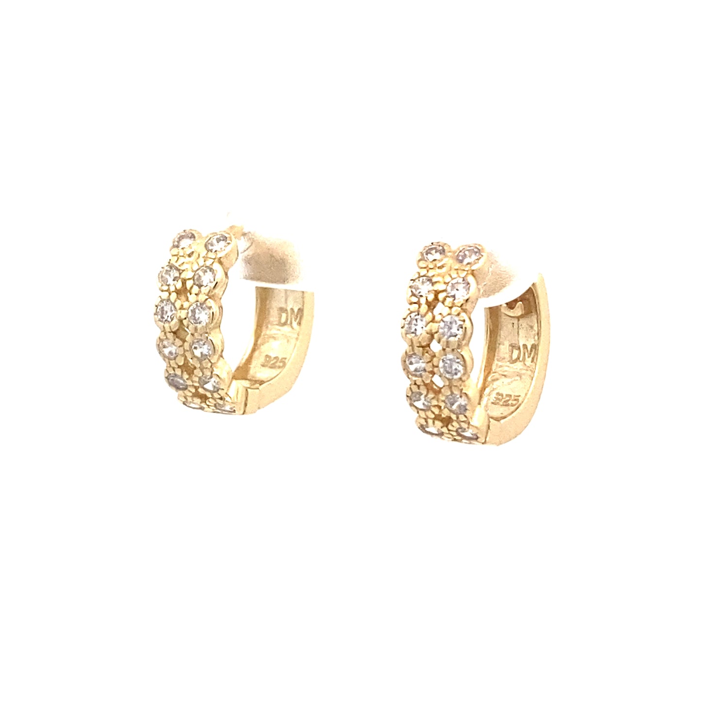 Gold-Plated Huggies with two rows of Zirconia (45 degree angle image)