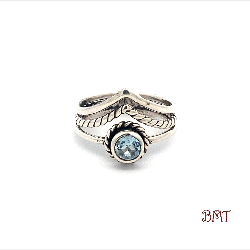 Blue Topaz Chevron Ring