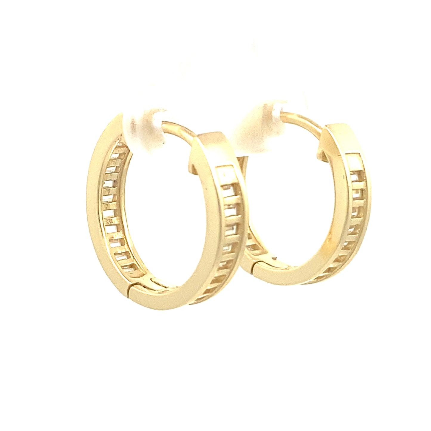 Medium Baguette style Gold-Plated Huggies with Zirconia in the front and back (back image)