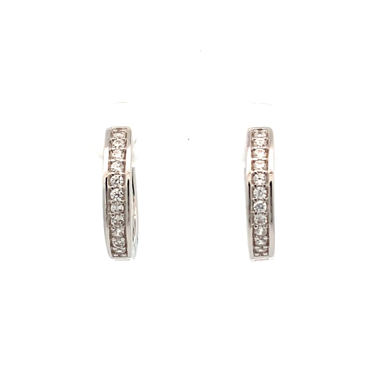 Medium Silver Huggie Hoop Earrings with Single Zirconia