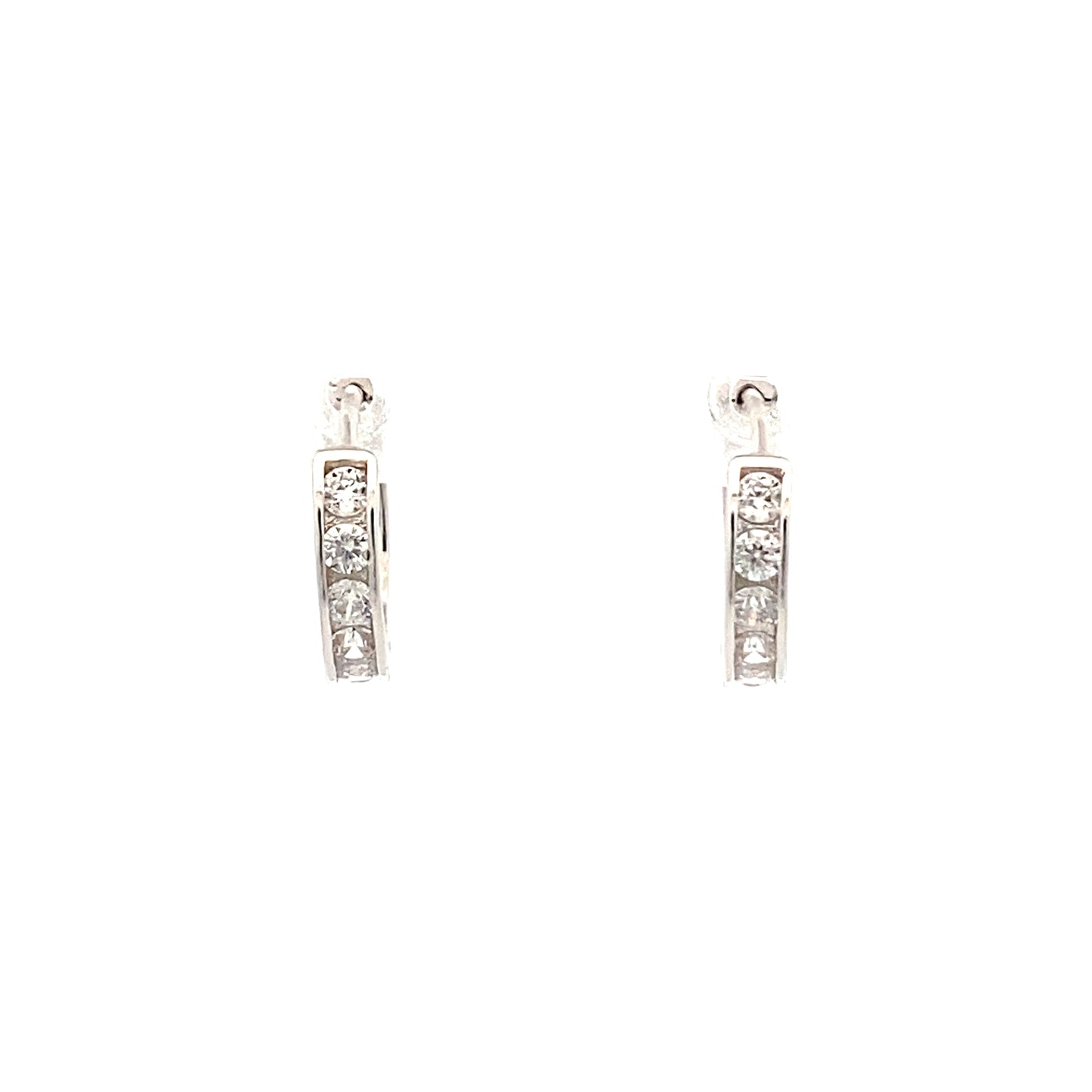 Small Silver Huggie Hoop Earrings with Single Zirconia