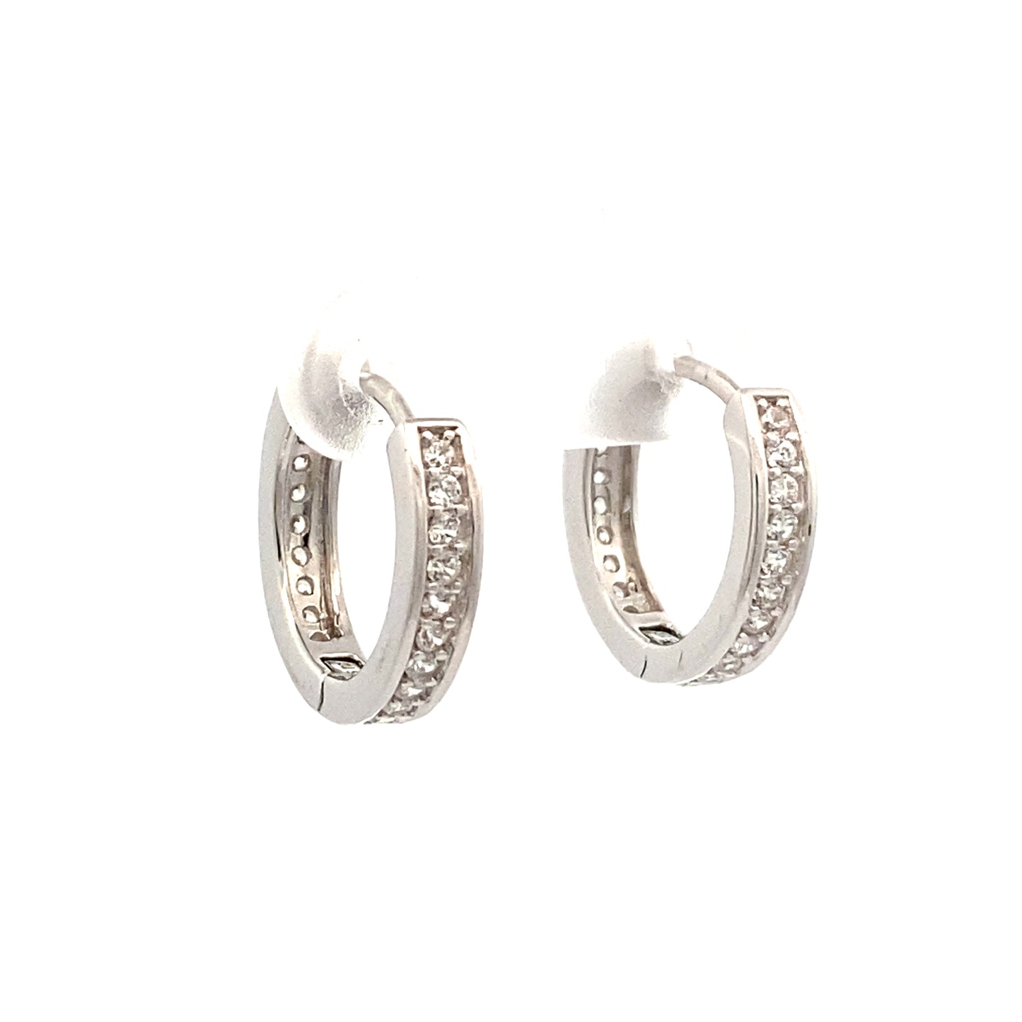 Medium Silver Huggie Hoop Earrings with Single Zirconia (back image)