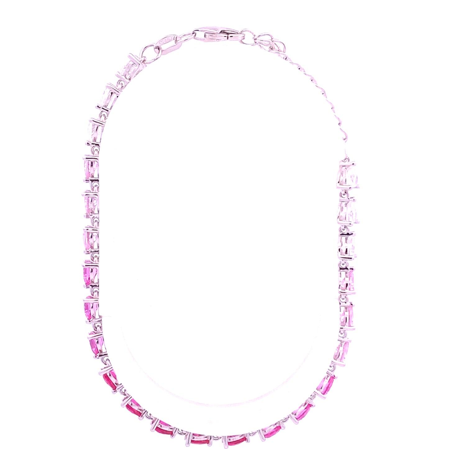 Sterling Silver Pink Ombre Heart Bracelet with Lobster Clasp (side view)