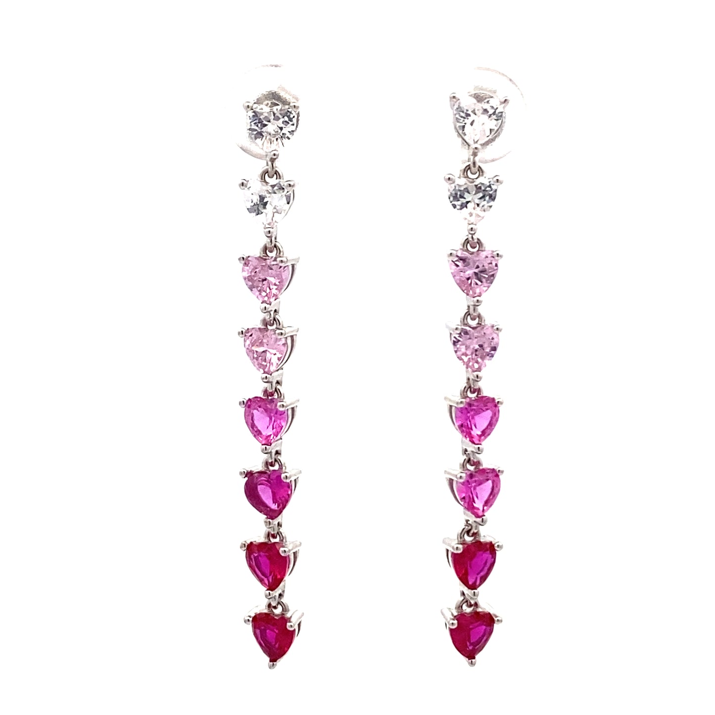 Zirconia White to Pink Ombre Heart Dangling Studs