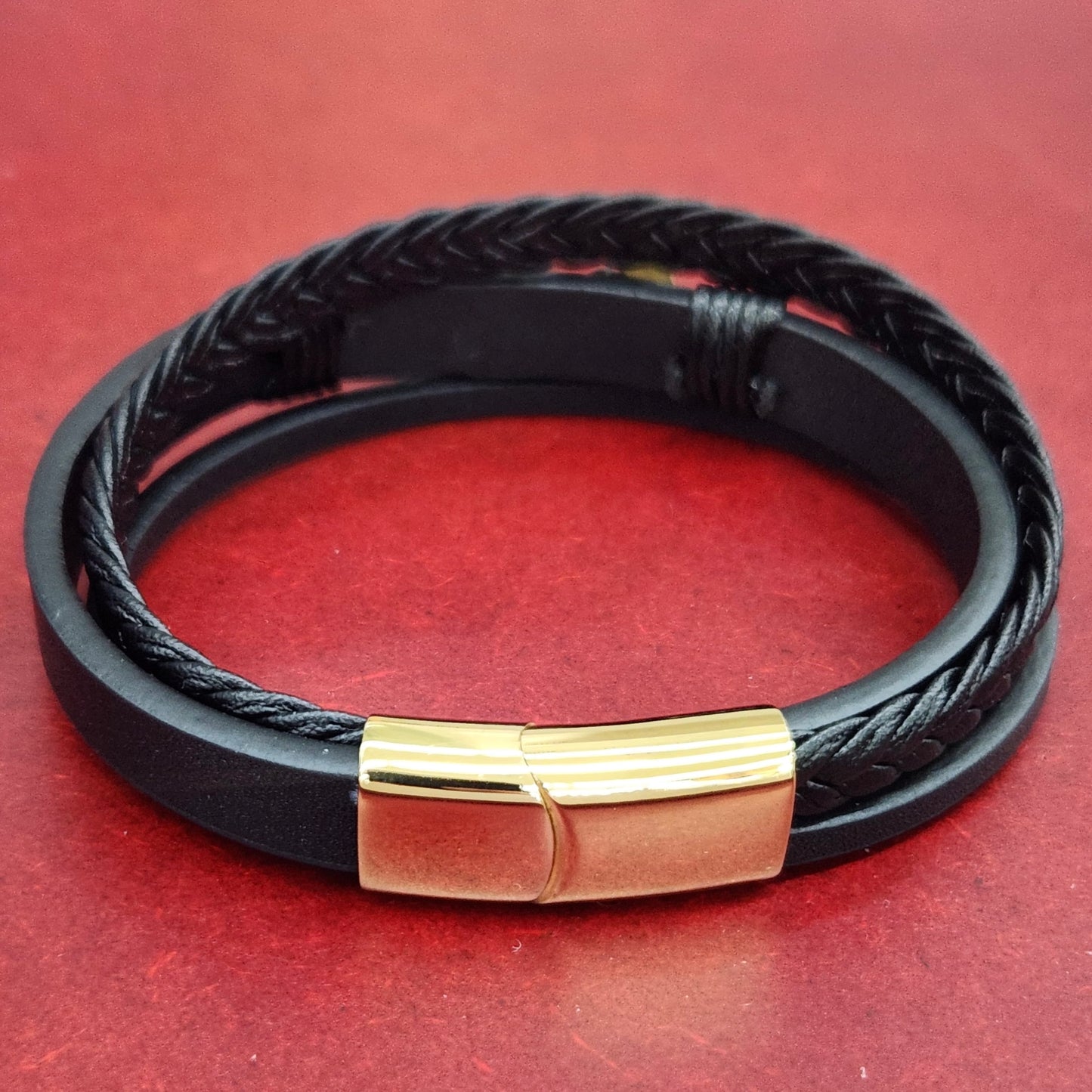 Gold-Plated Stainless Steel Leather Anchor Magnetic Bracelet