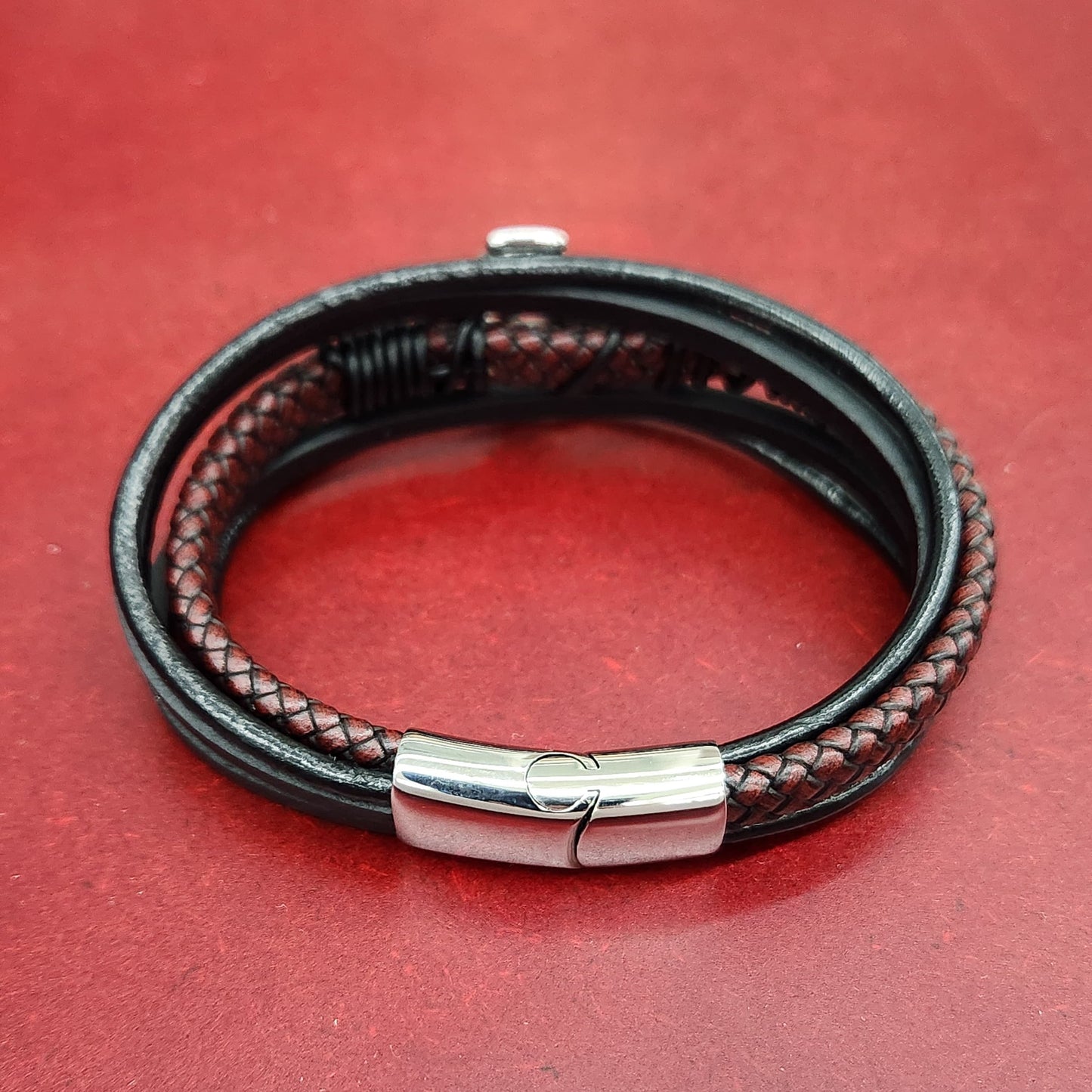 Stainless Steel Leather Anchor & Wheel Magnetic Bracelet