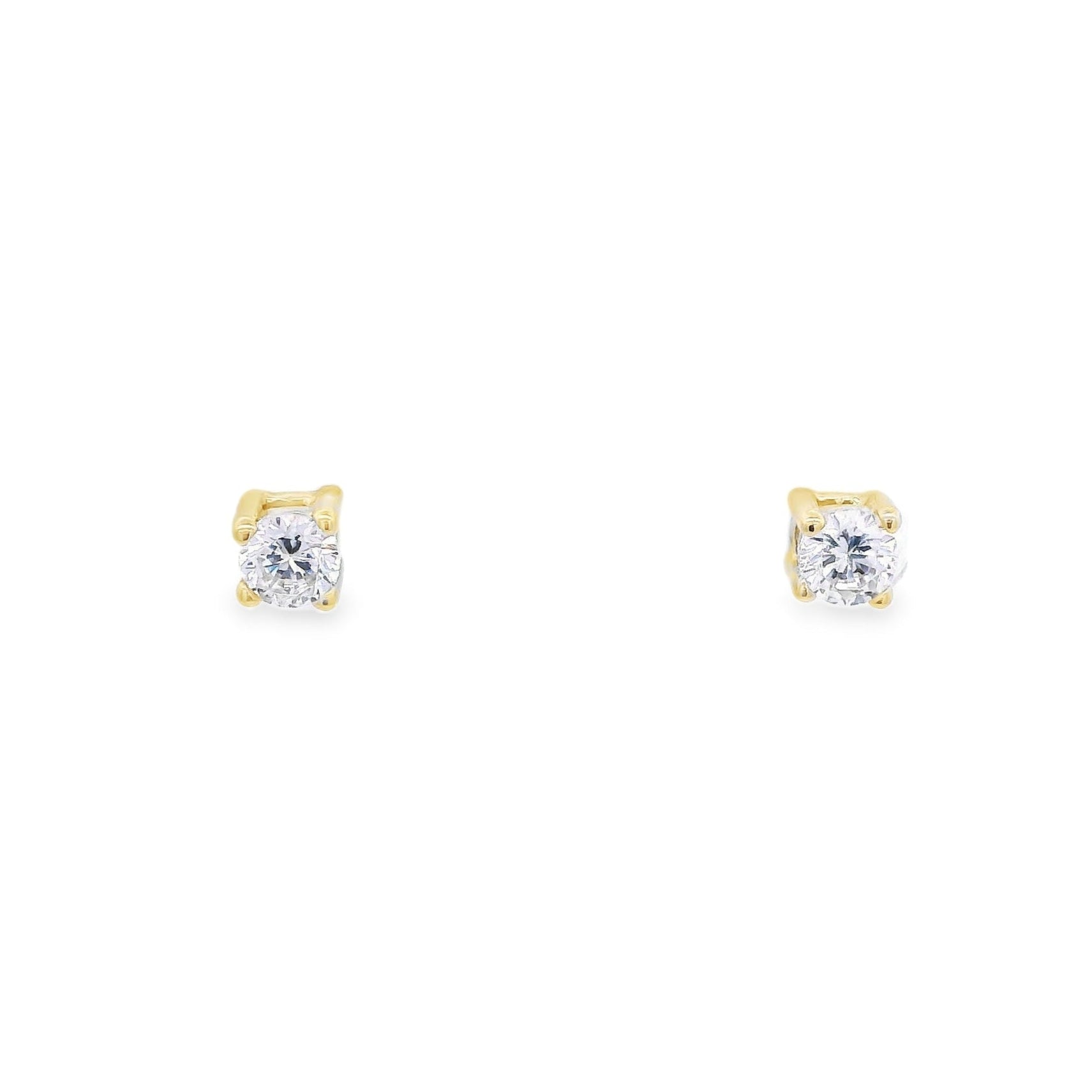 Front view of 3mm gold-plated sterling silver round zirconia stud