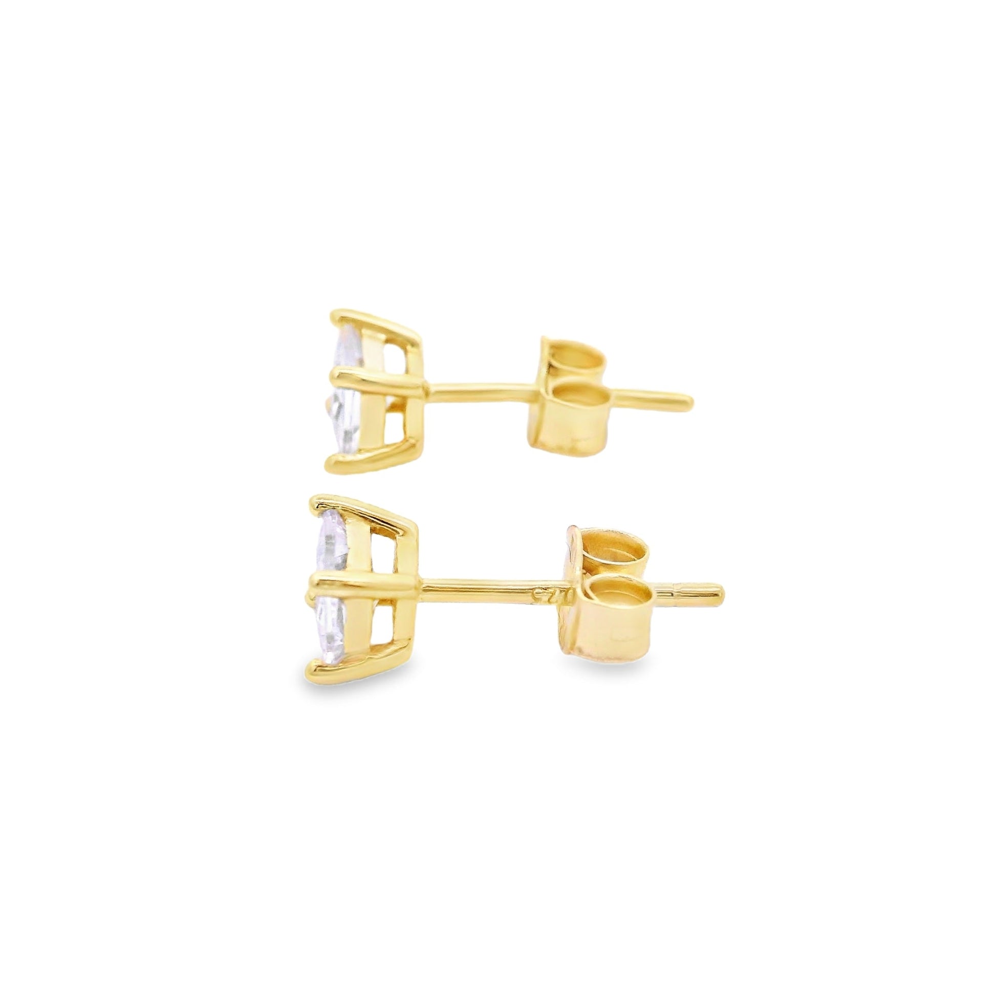 Side view of 3mm sterling silver gold-plated square zirconia stud