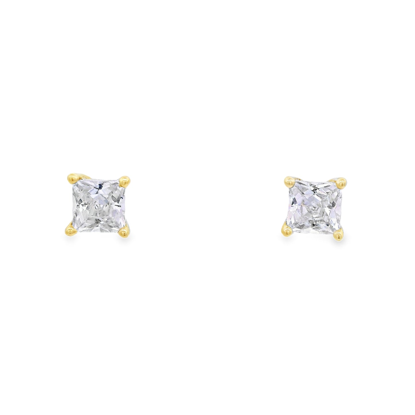 Front view of 4mm sterling silver gold-plated square zirconia stud