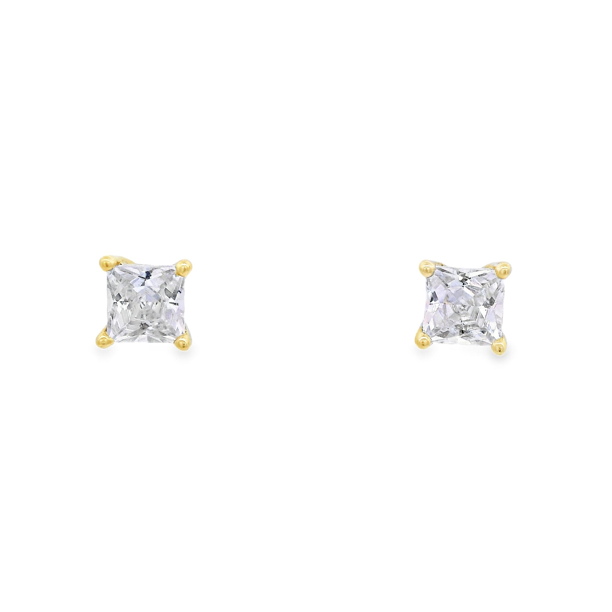 Front view of 4mm sterling silver gold-plated square zirconia stud