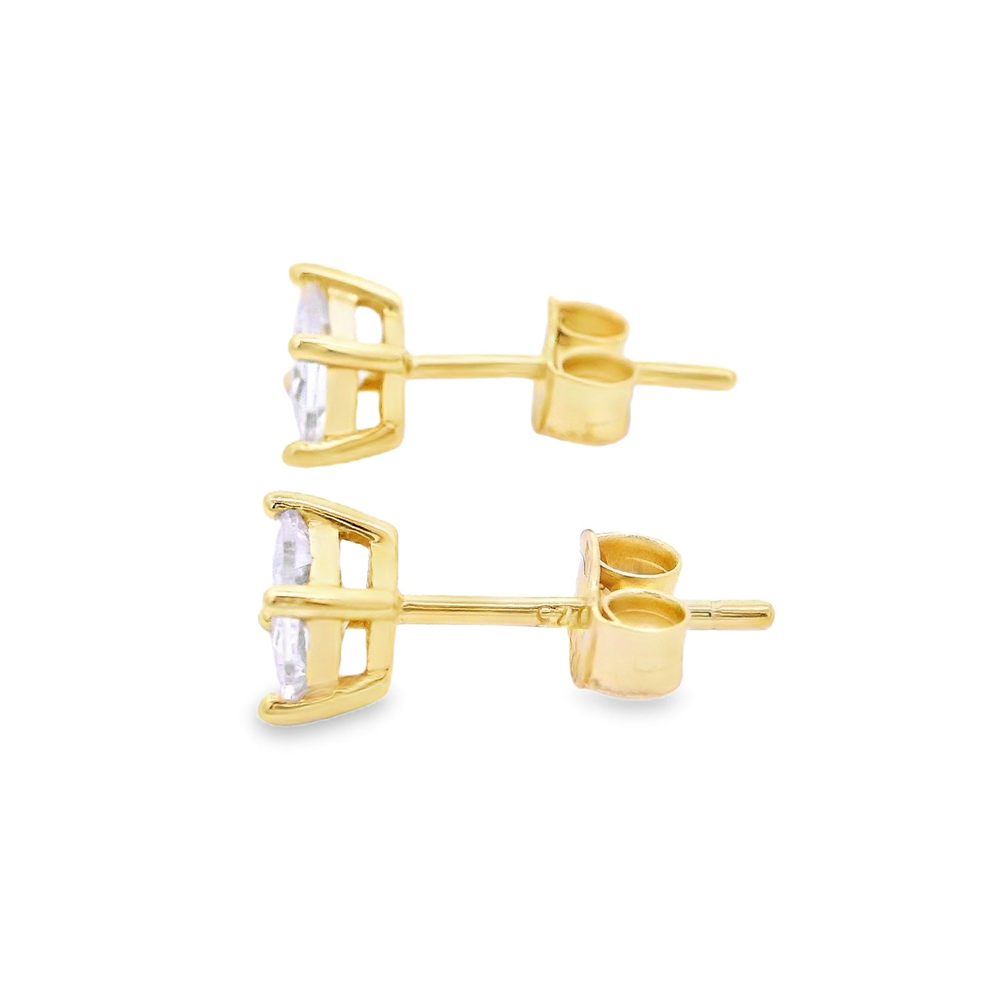 Side view of 4mm sterling silver gold-plated square zirconia stud