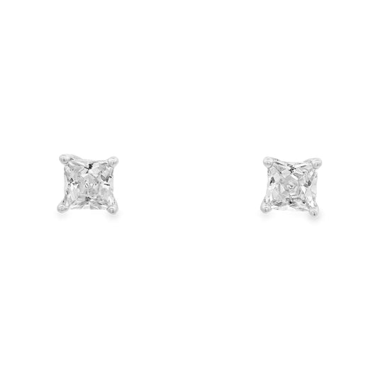 Front view of 4mm sterling silver square zirconia stud