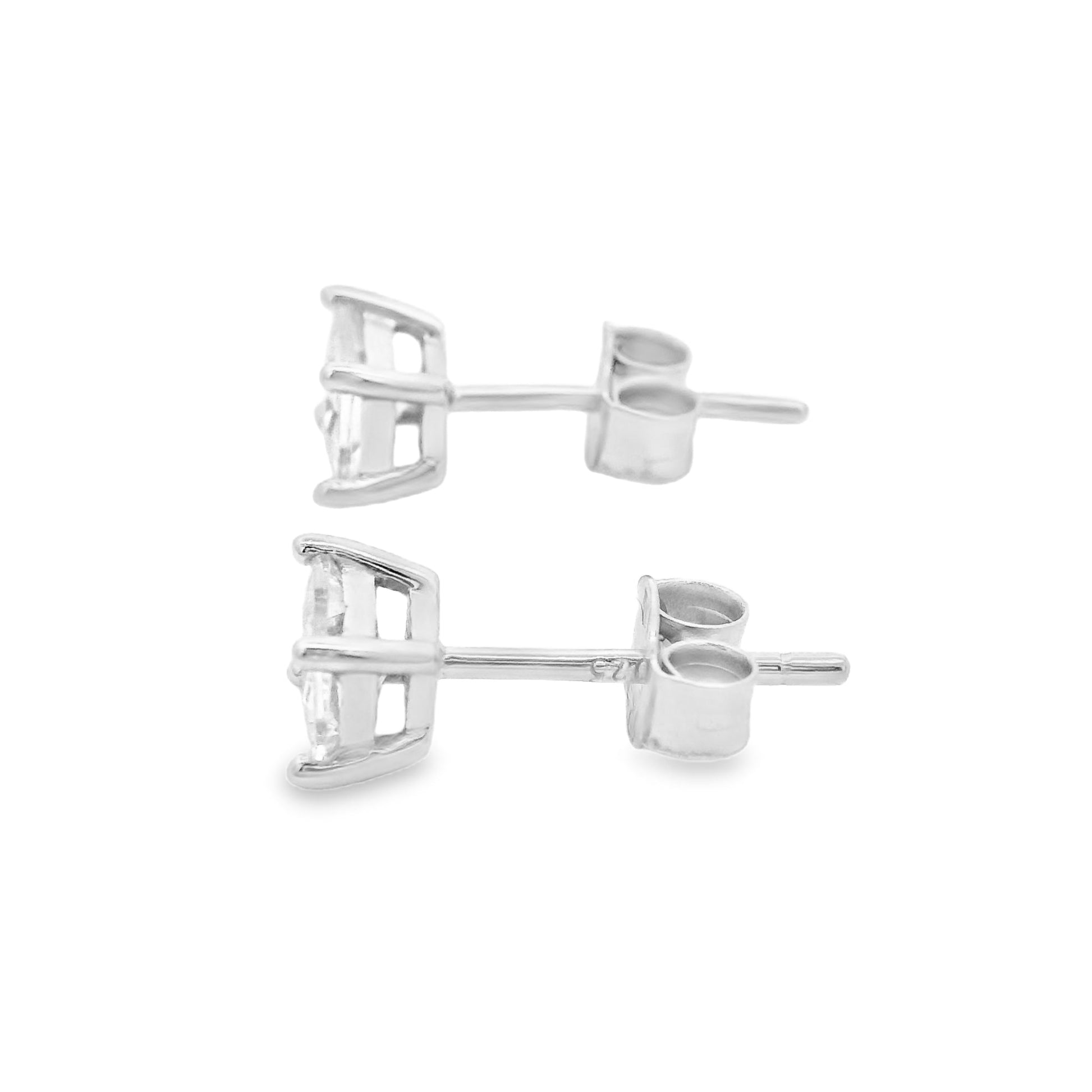 Side view of 4mm sterling silver square zirconia stud