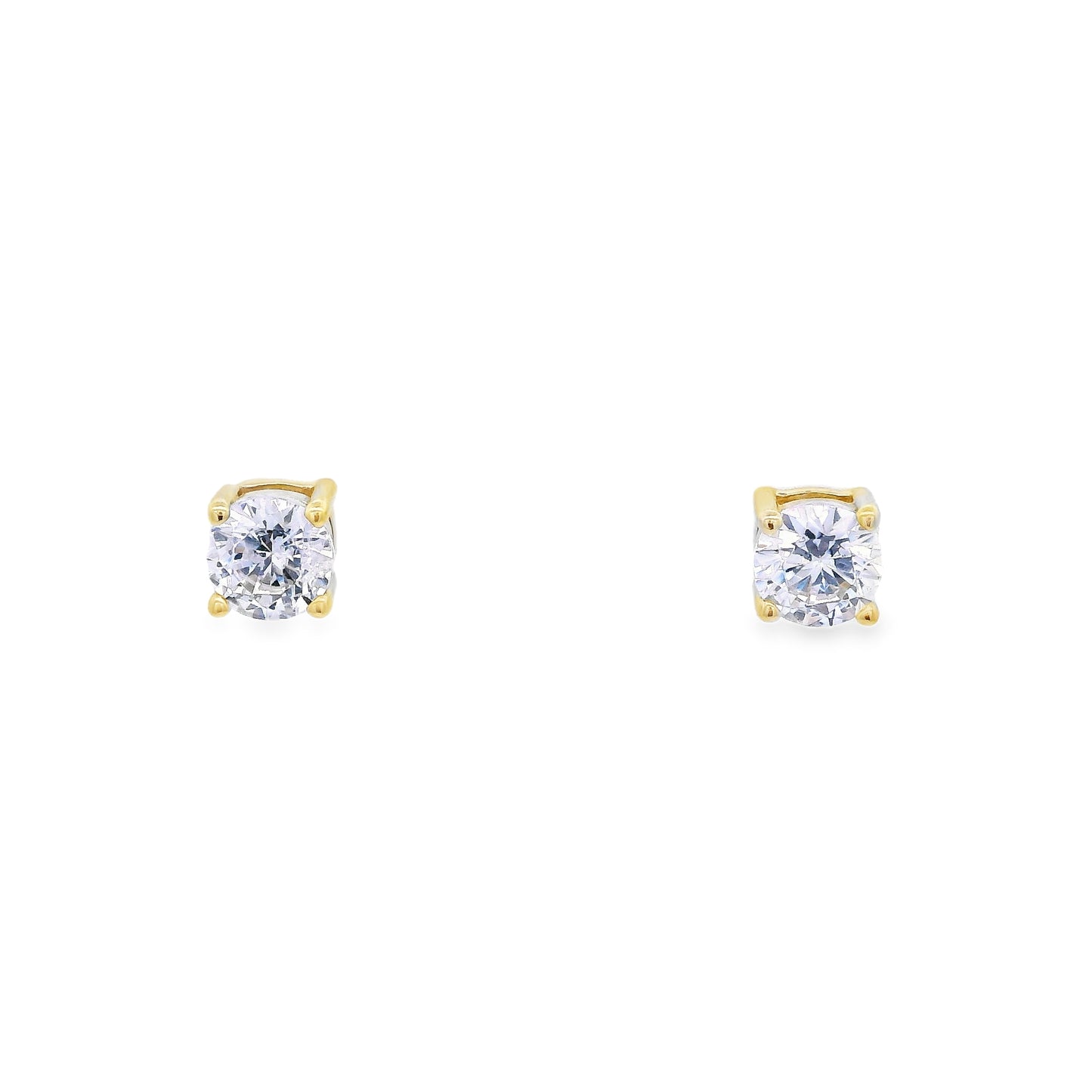 Front view of 4mm sterling silver gold-plated round zirconia stud