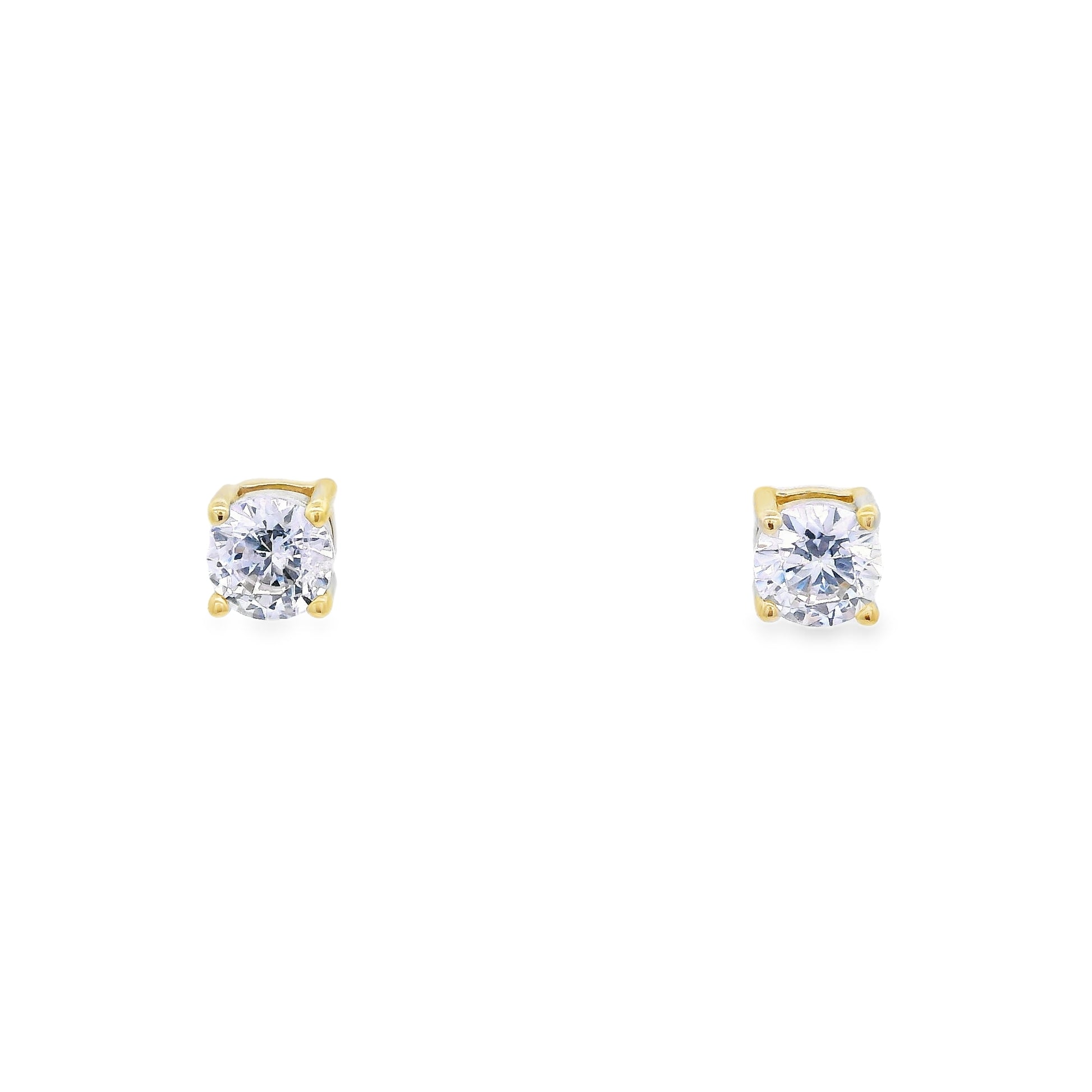 Front view of 4mm sterling silver gold-plated round zirconia stud
