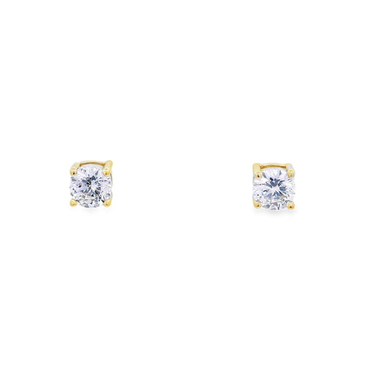 Front view of 4mm sterling silver gold-plated round zirconia stud