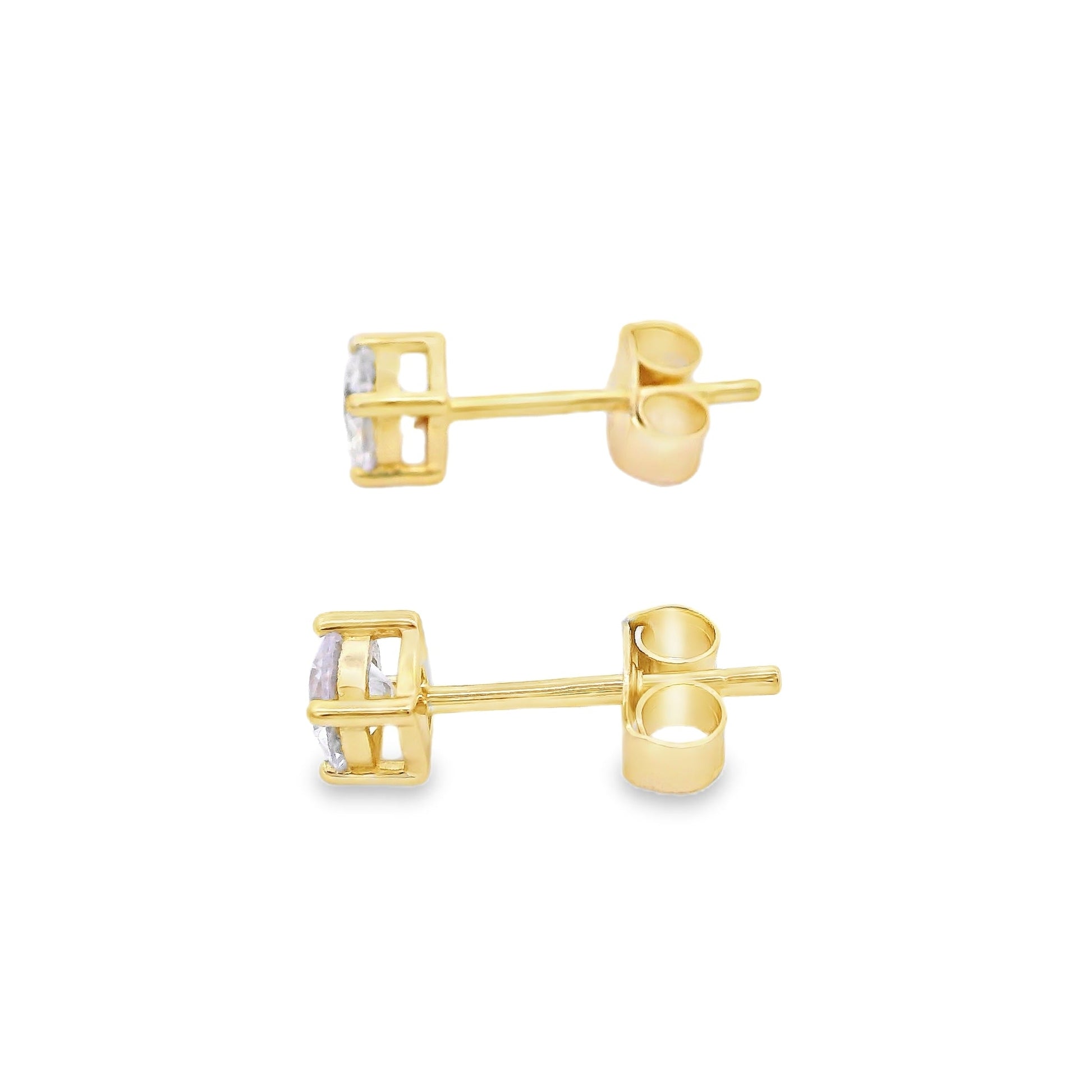 Side view of sterling silver gold-plated square zirconia stud