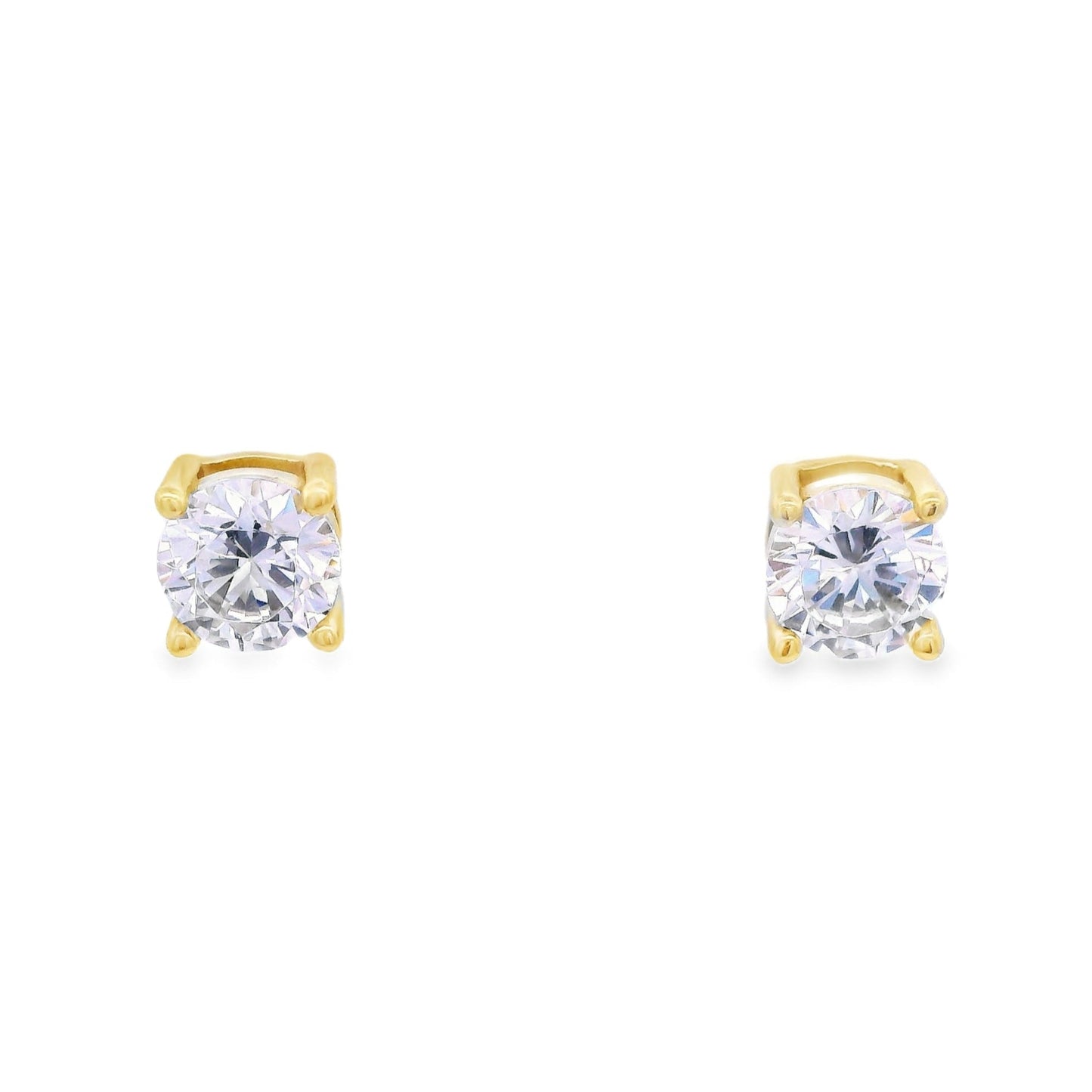 Front view of 5mm sterling silver gold-plated round zirconia stud