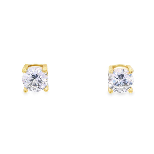 Front view of 5mm sterling silver gold-plated round zirconia stud